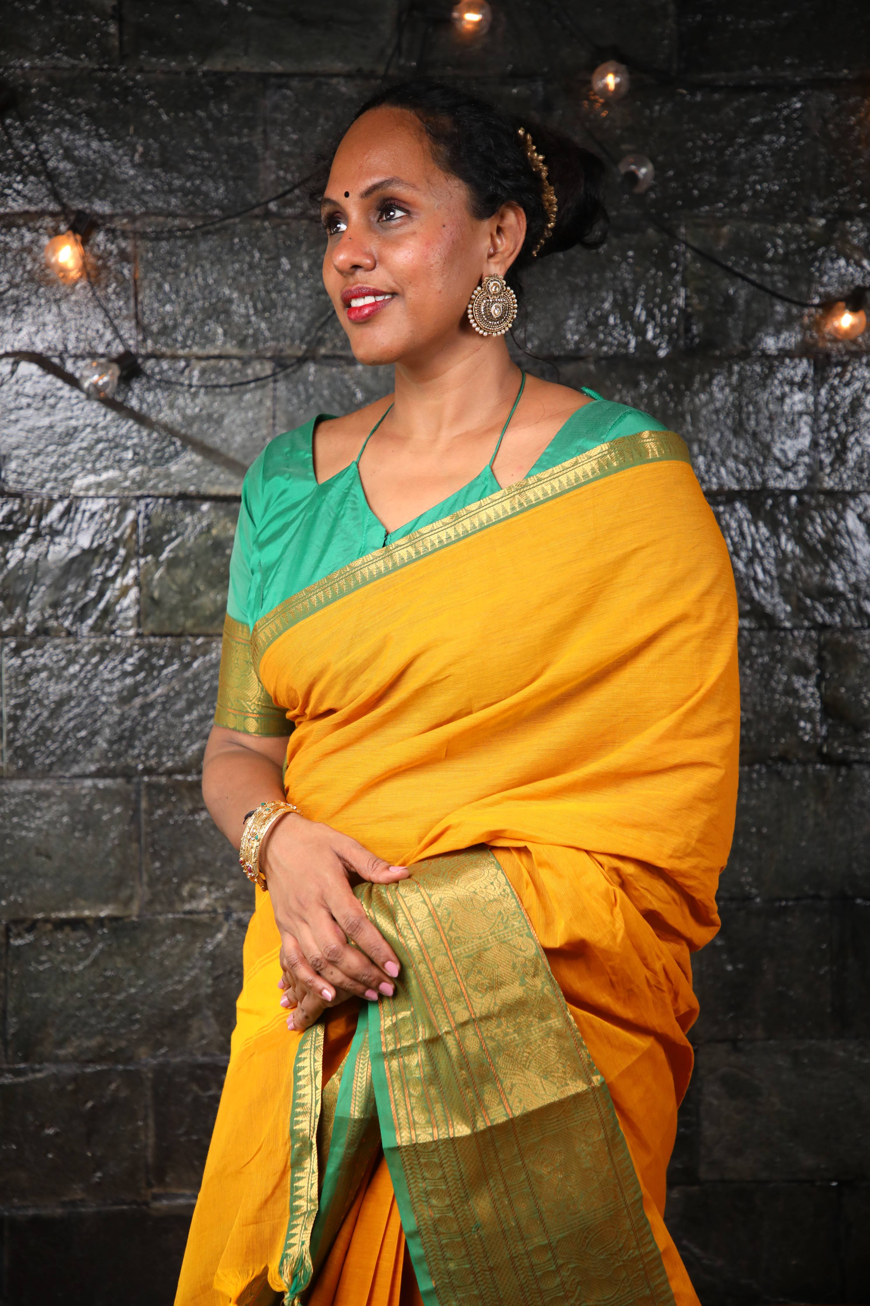 Varnam - 1 minute Ready-to-wear saree in Mustard color in Kanchi Cotton