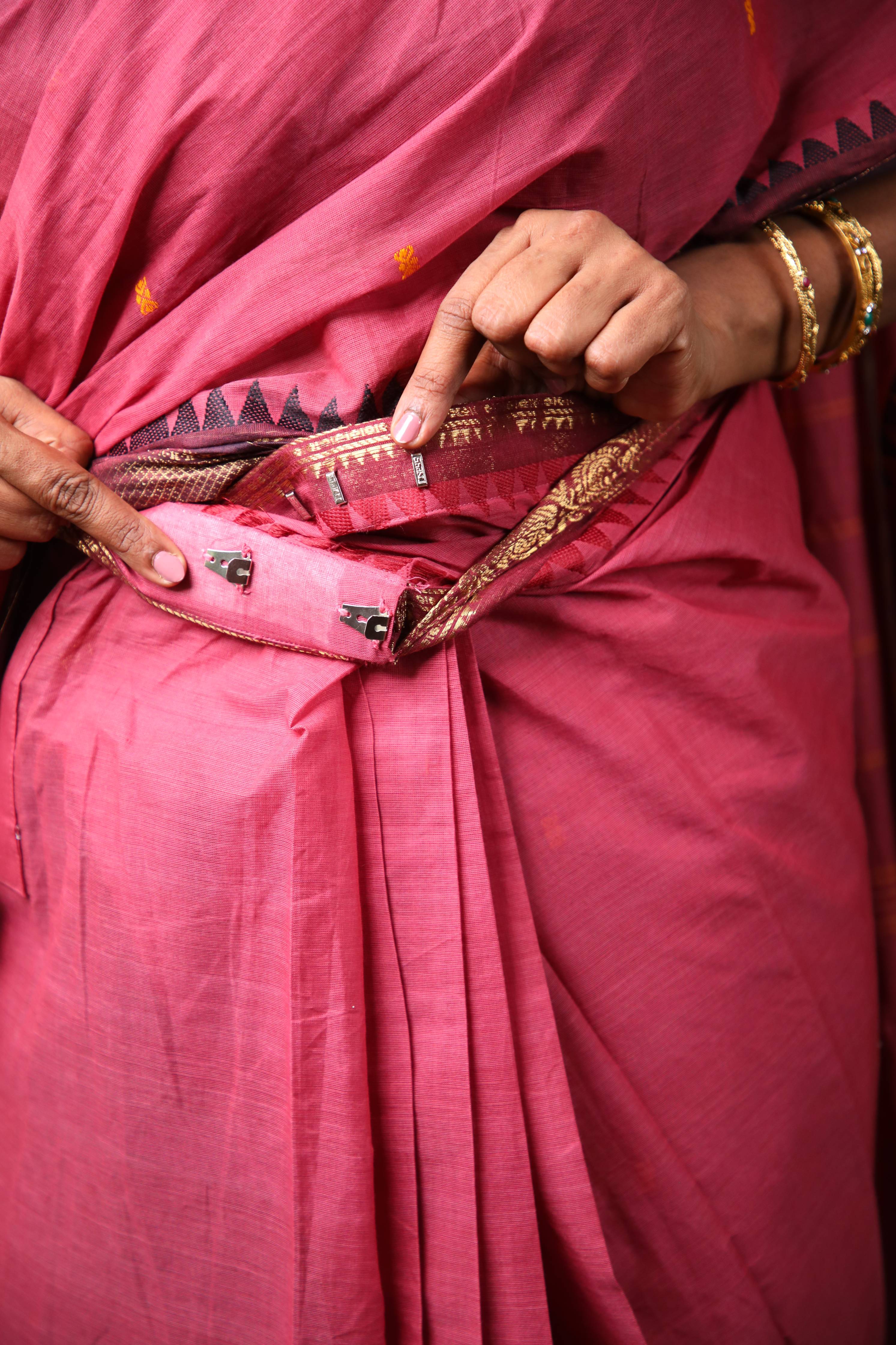 Varnam - 1 minute Ready-to-wear saree in Onion Pink color in Kanchi Cotton