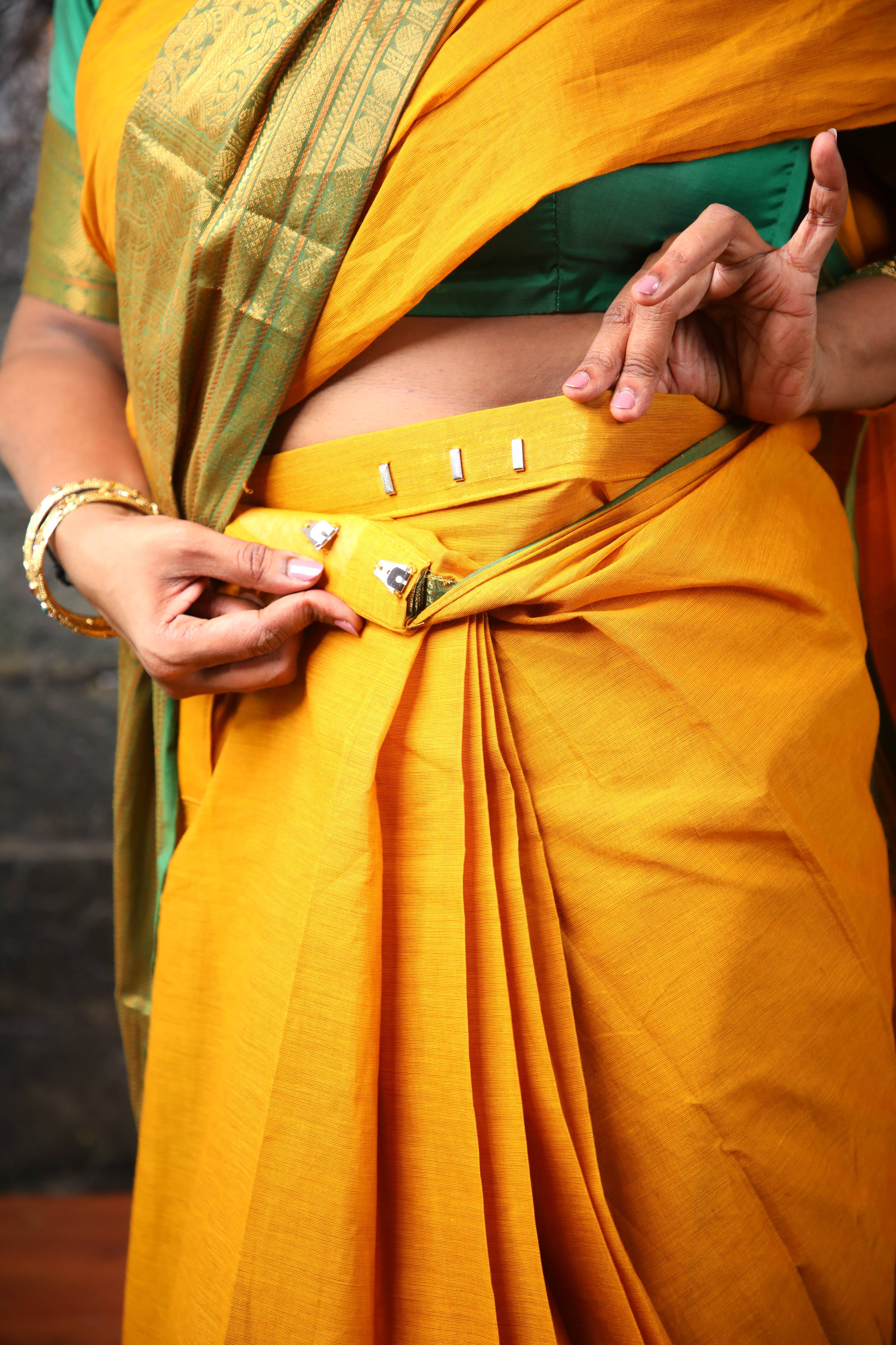 Varnam - 1 minute Ready-to-wear saree in Mustard color in Kanchi Cotton