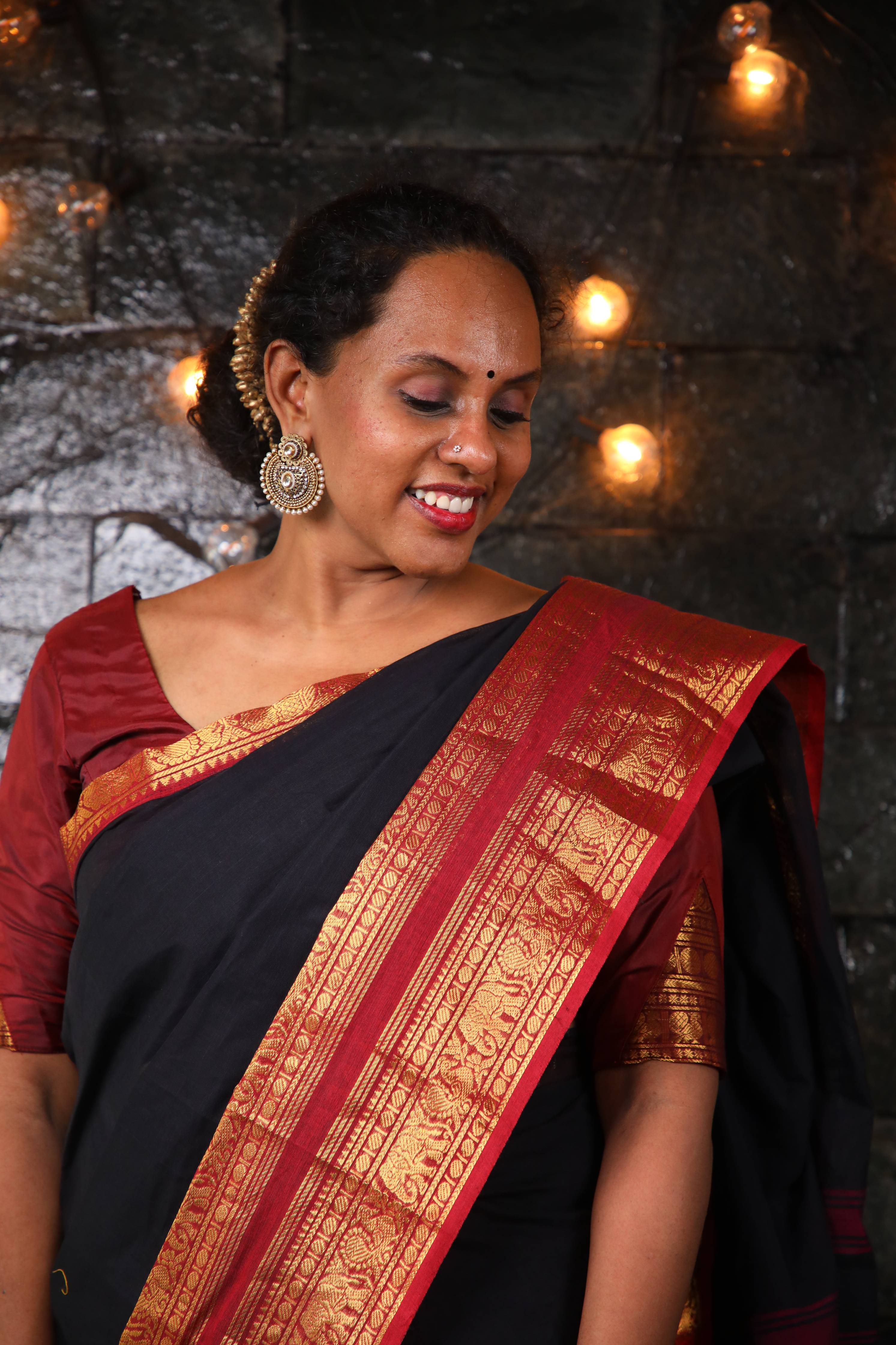 Varnam - Saree (Unstitched) in Black in Kanchi Cotton