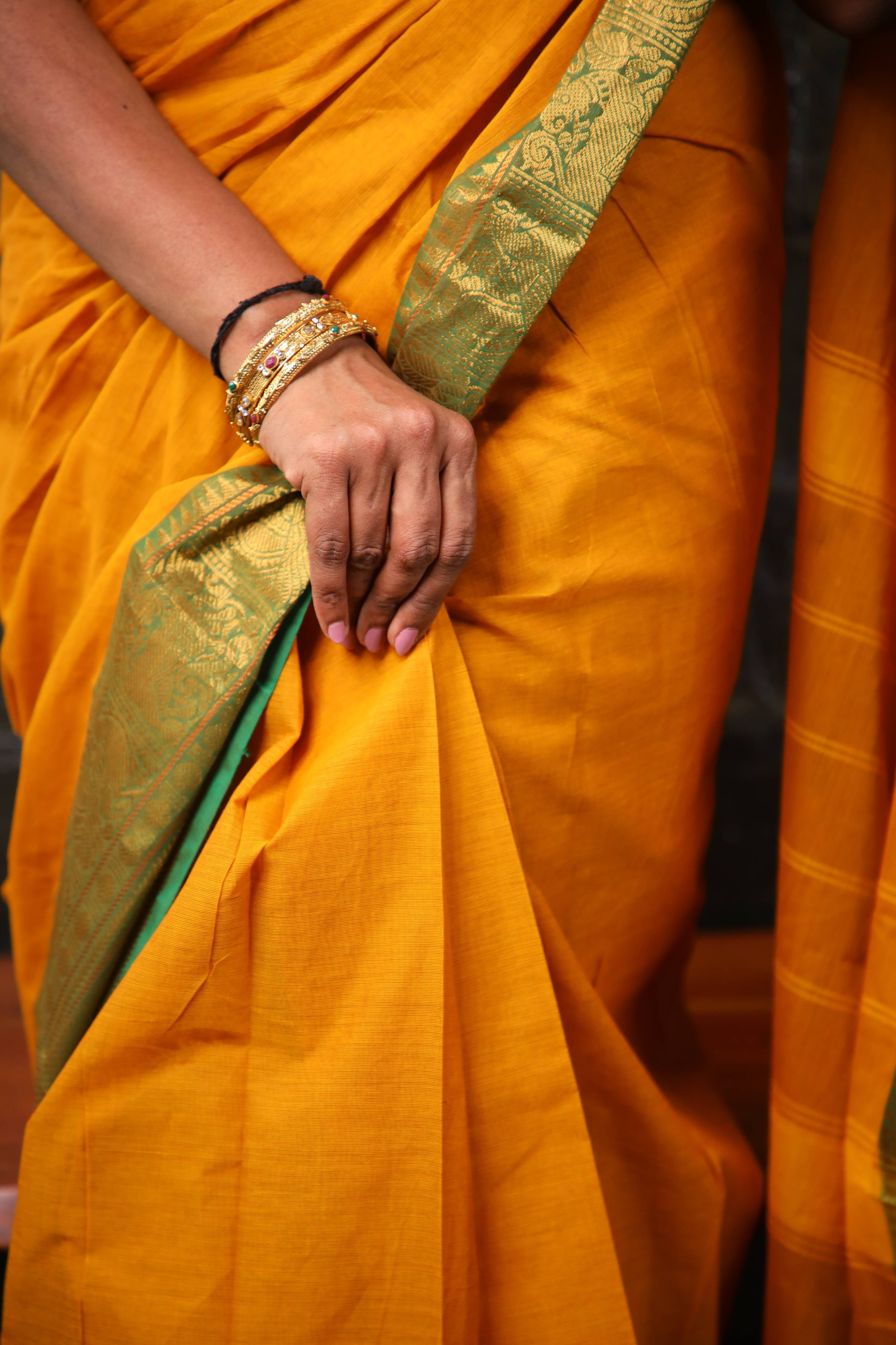 Varnam - 1 minute Ready-to-wear saree in Mustard color in Kanchi Cotton