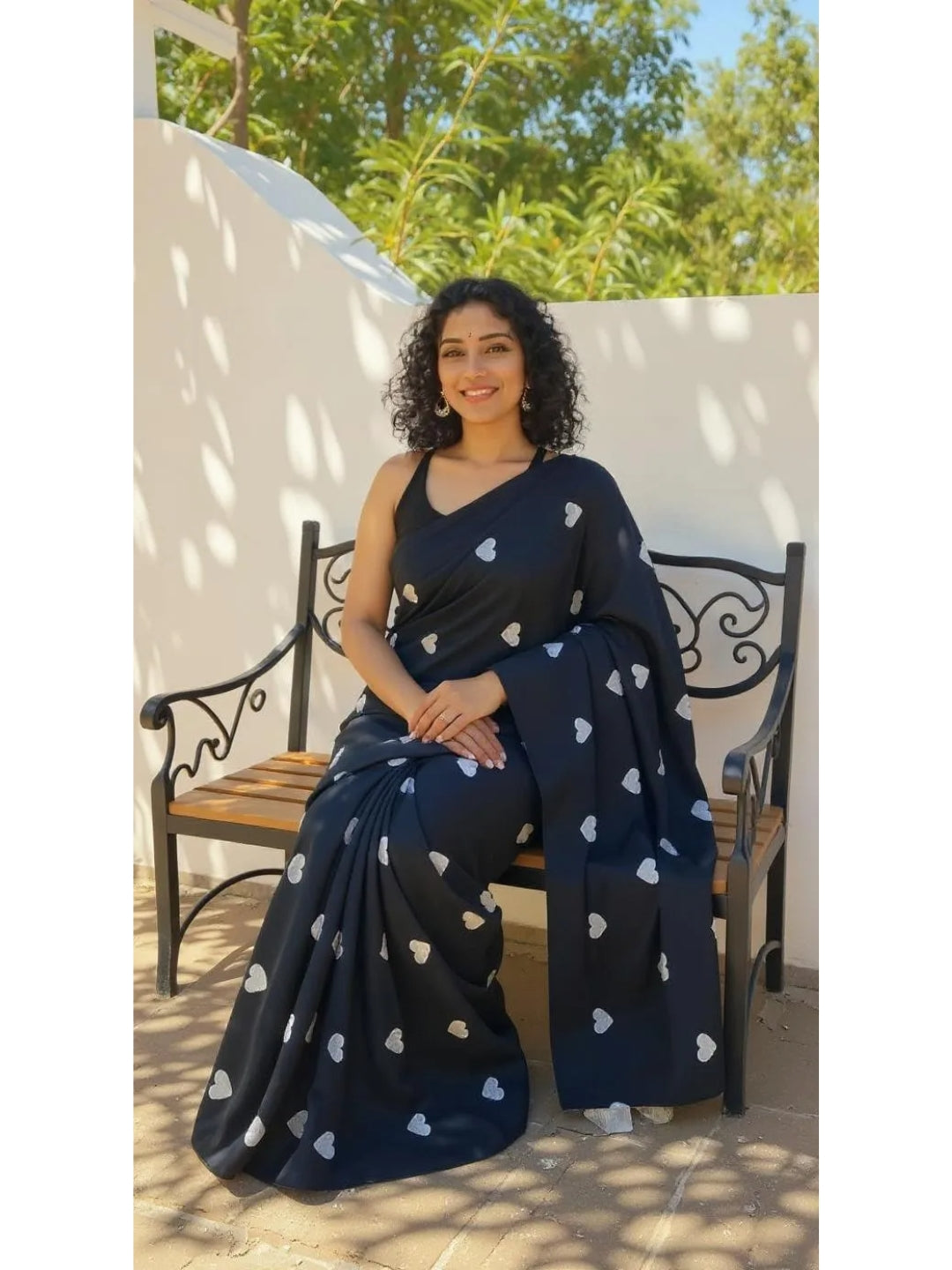 Aanchal - 1 minute Ready-to-wear saree in Black heart in Khadi