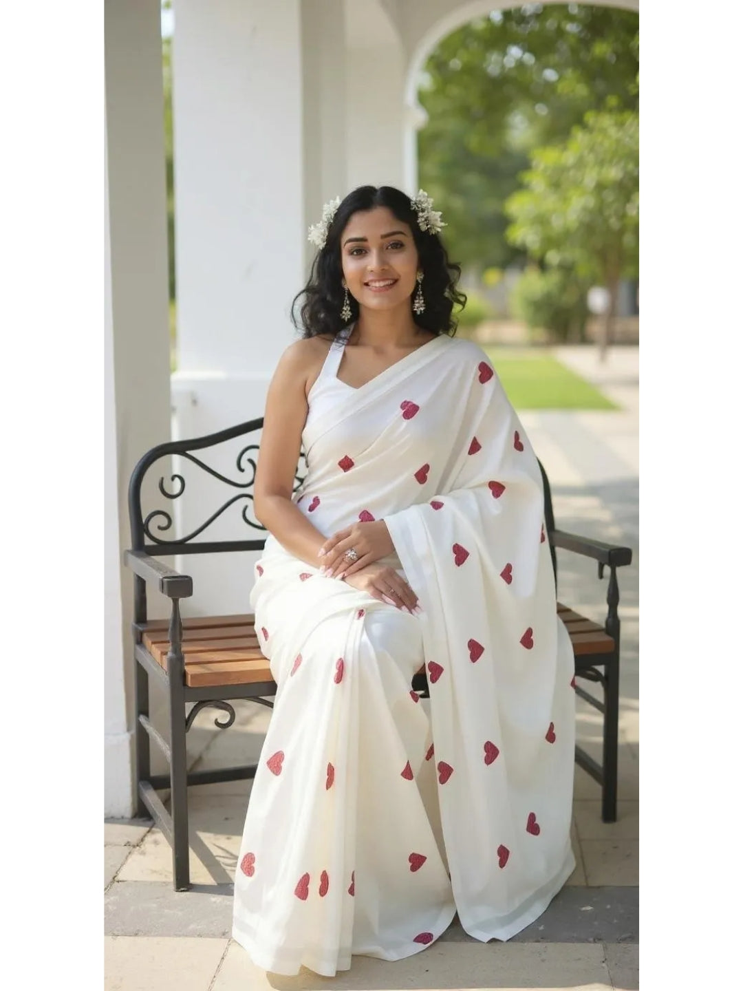 Aanchal - 1 minute Ready-to-wear saree in White heart in Khadi