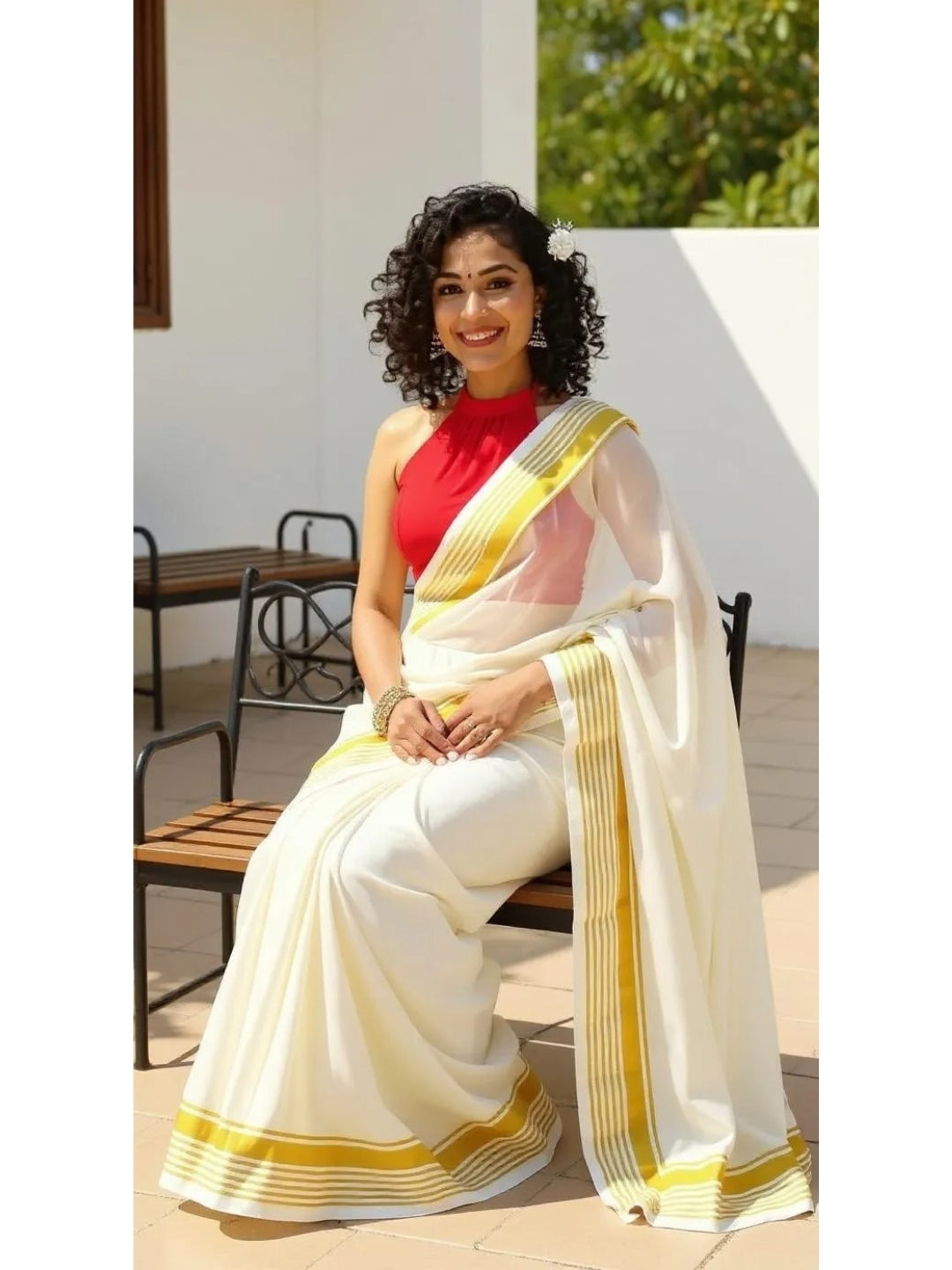 Aanchal - 1 minute Ready-to-wear saree in White with gold border in Mul cotton