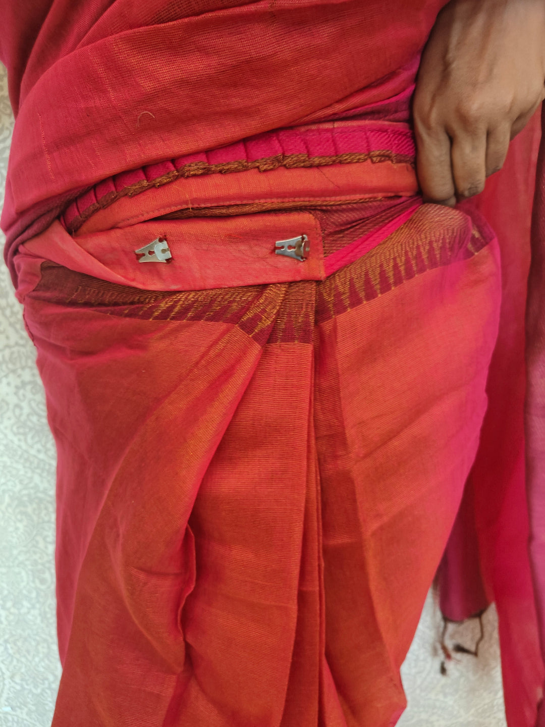 Aanchal - 1 minute Ready-to-wear saree in Pink in Tissue Cotton