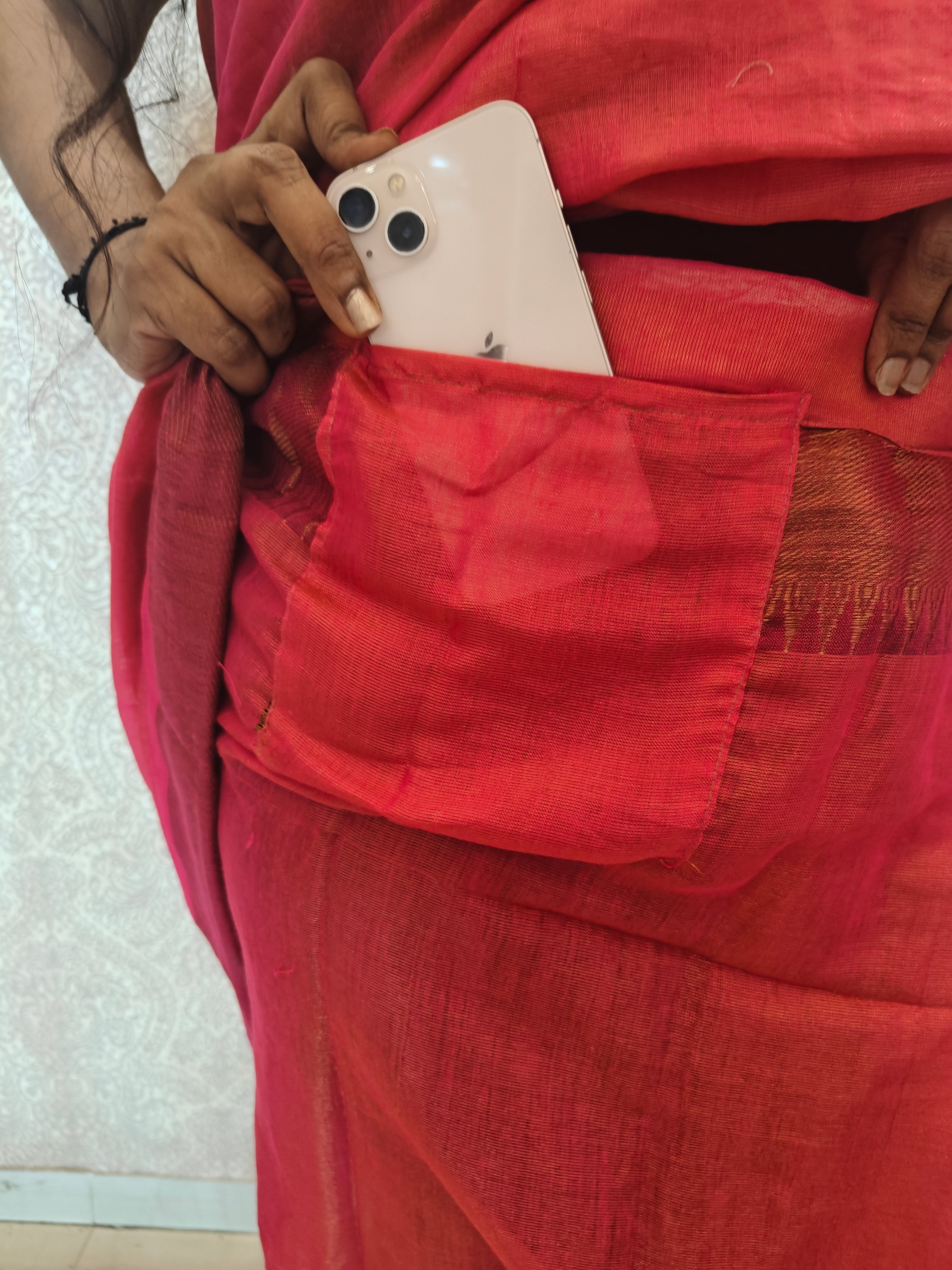 Aanchal - 1 minute Ready-to-wear saree in Pink in Tissue Cotton