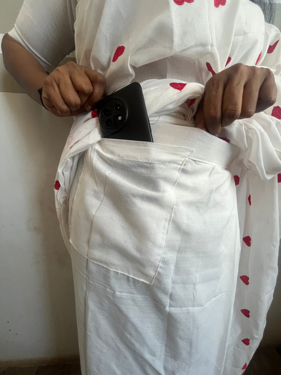 Aanchal - 1 minute Ready-to-wear saree in White heart in Khadi