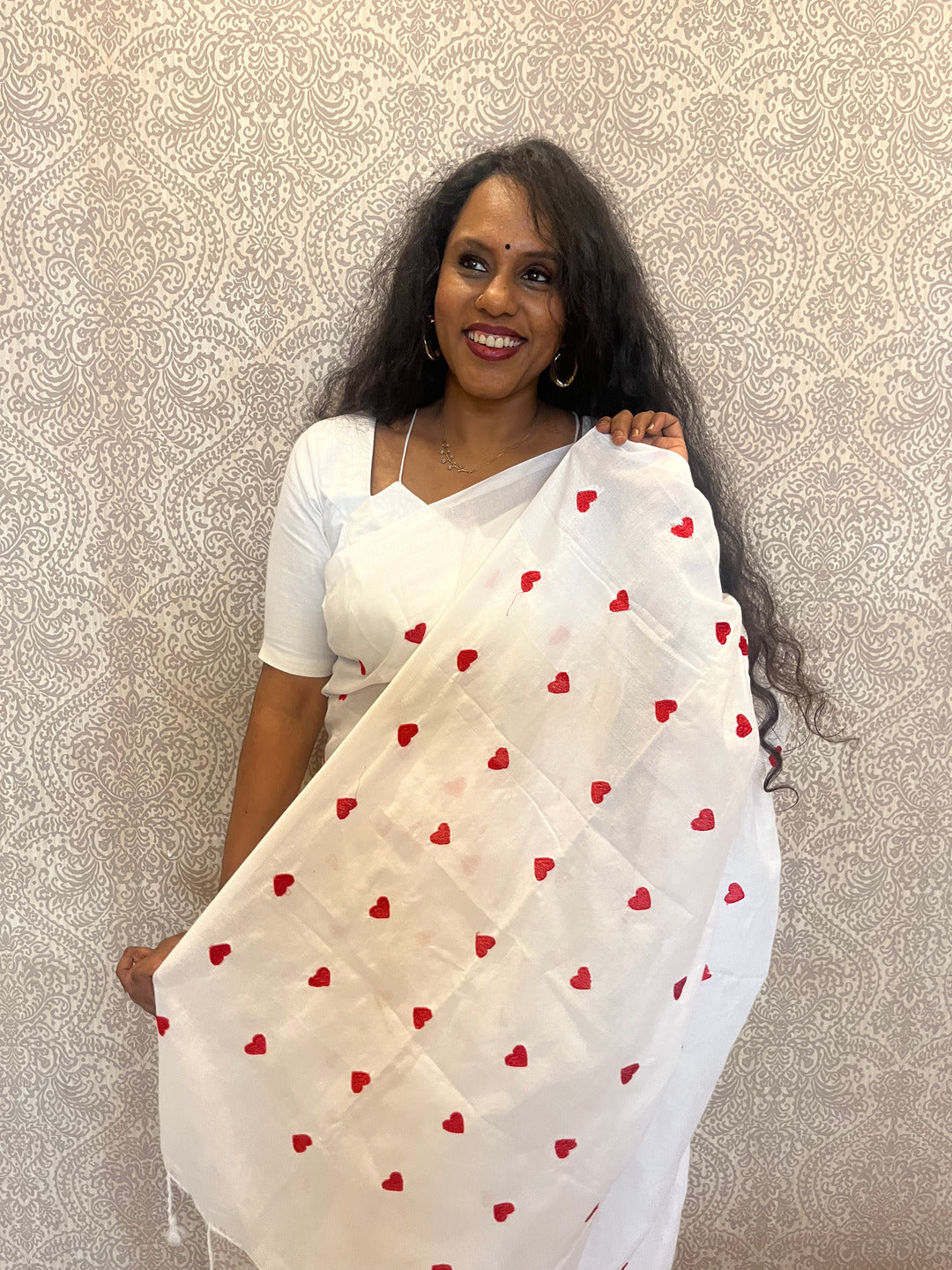 Aanchal - 1 minute Ready-to-wear saree in White heart in Khadi