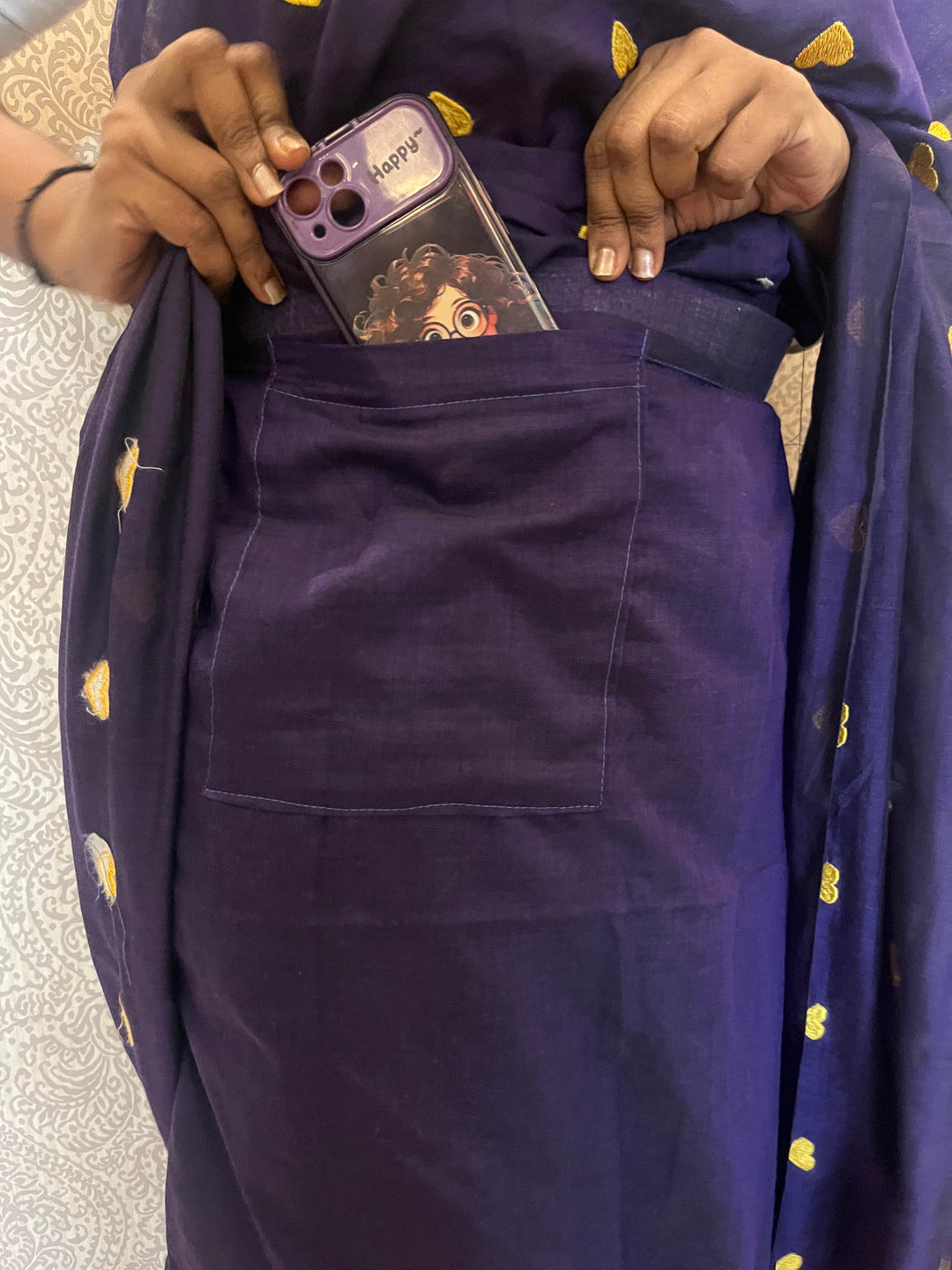 Aanchal - 1 minute Ready-to-wear saree in Blue heart in Khadi