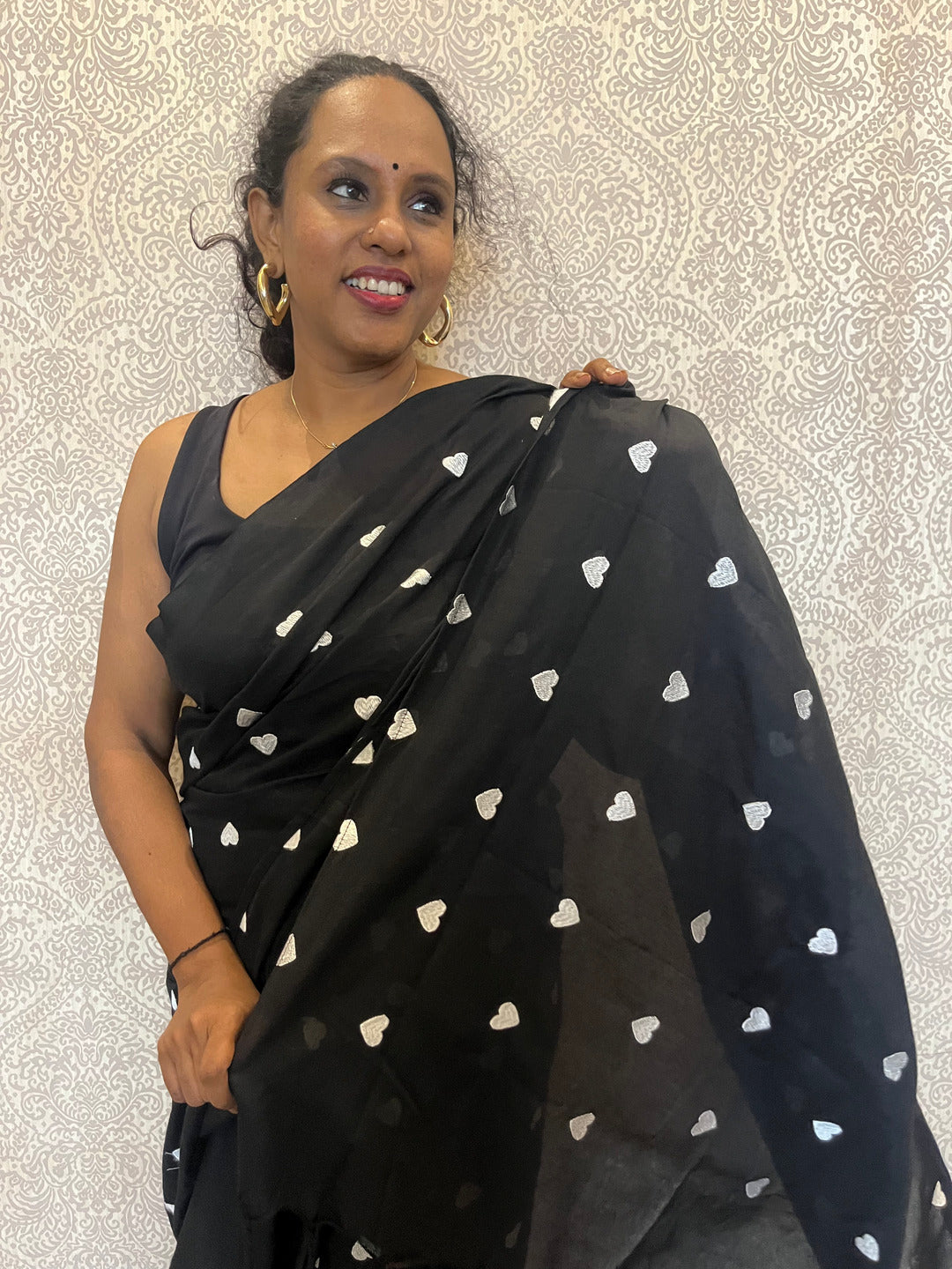 Aanchal - 1 minute Ready-to-wear saree in Black heart in Khadi