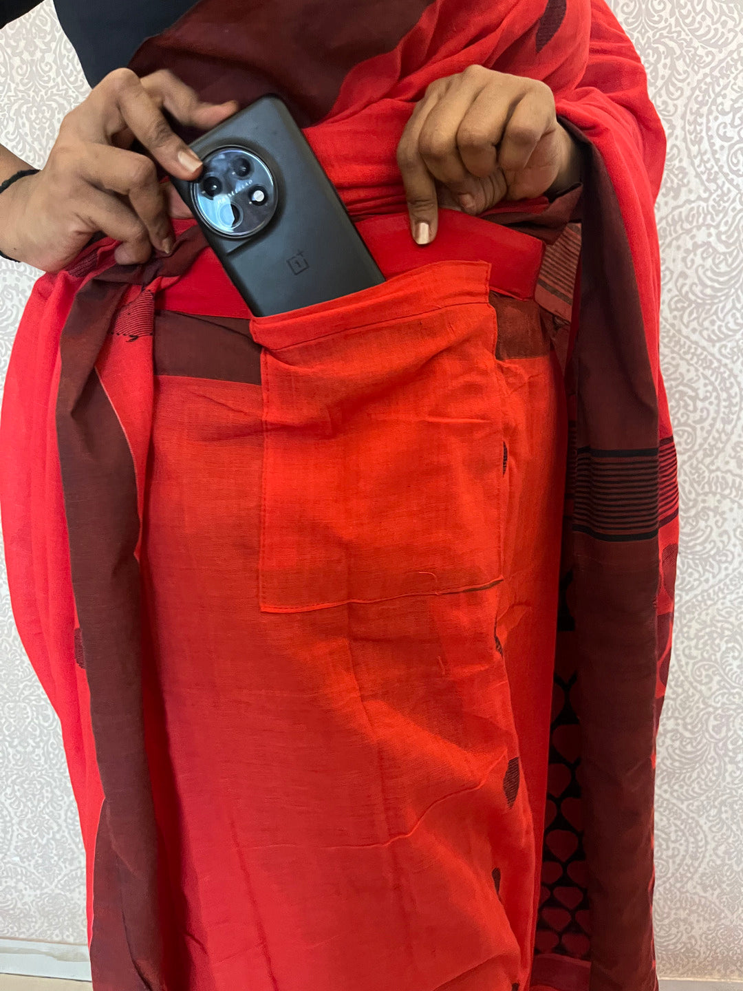Aanchal - 1 minute Ready-to-wear saree in Red in Handloom Masrize Cotton