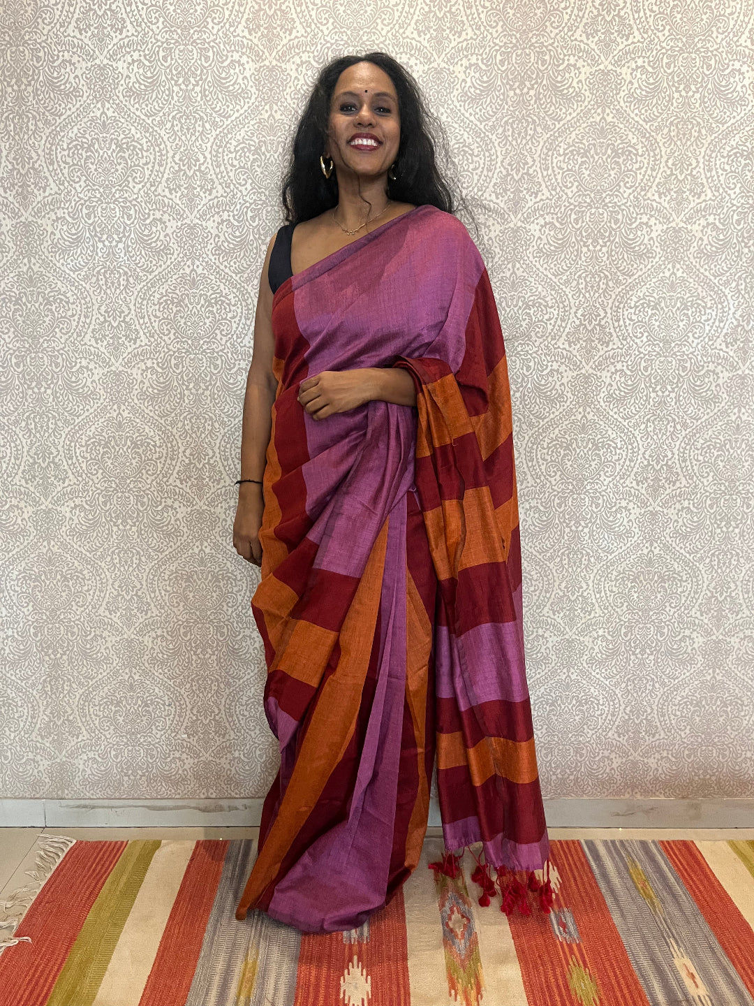 Aanchal - 1 minute Ready-to-wear saree in Pink with multicolor in Khadi fabric
