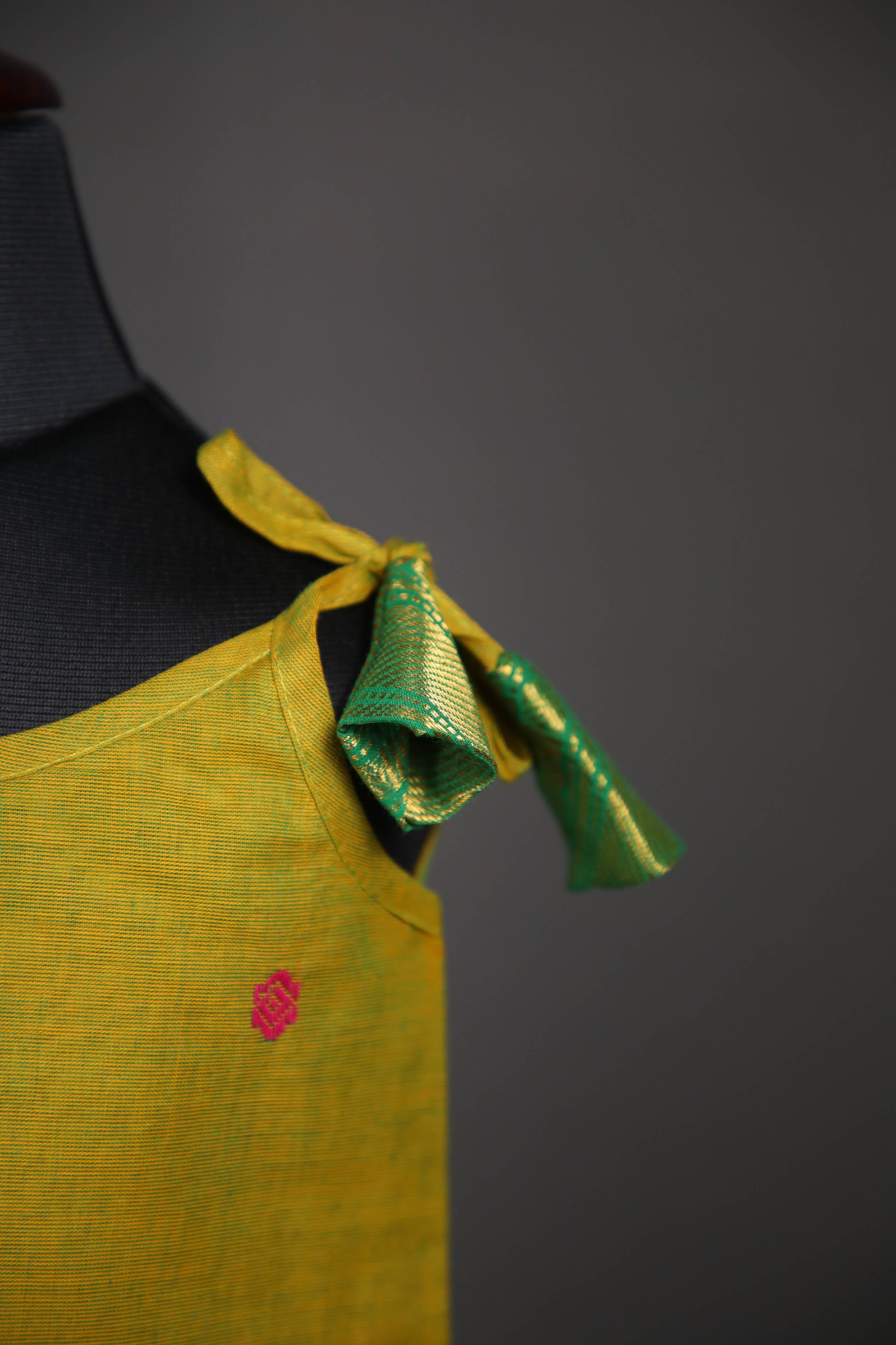 Swara - Tie up Dress in Kanchi Cotton in Mehendi Green