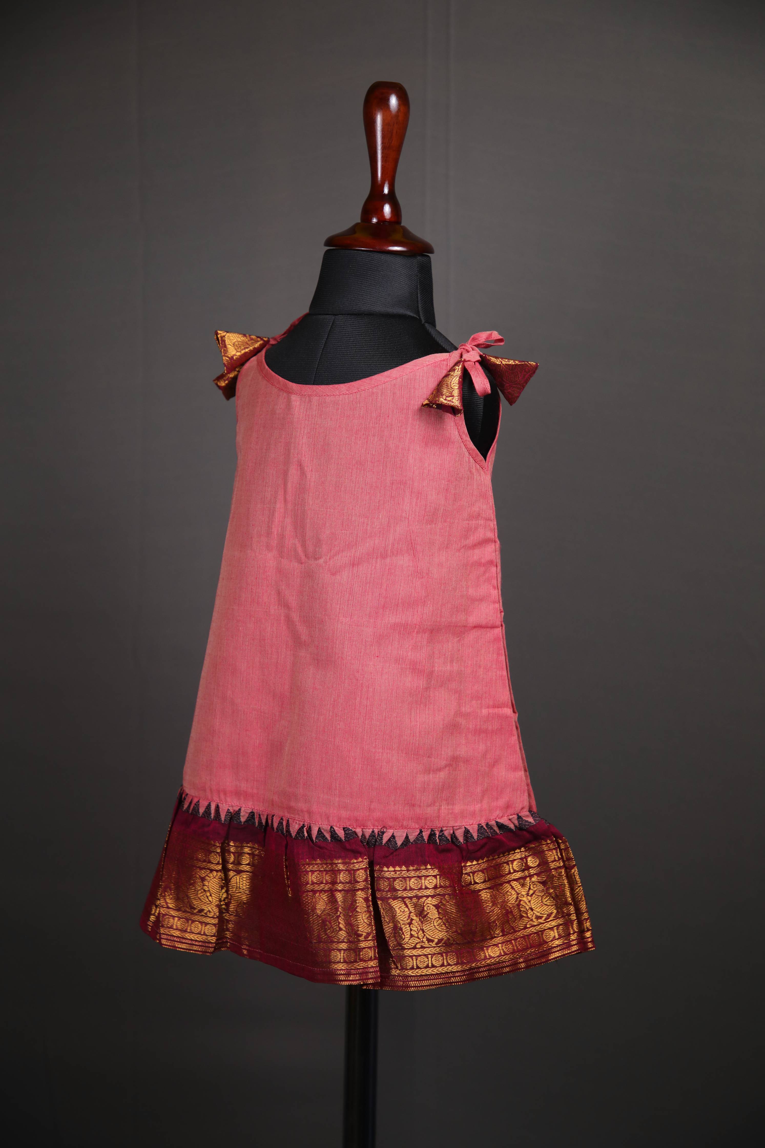 Swara - Tie up Dress in Kanchi Cotton in Onion Pink