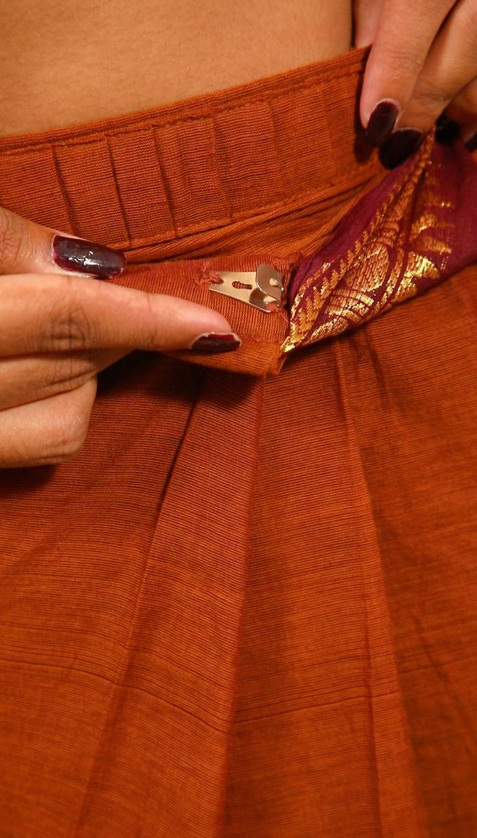 Varnam - 1 minute Ready-to-wear saree in Brown color in Kanchi Cotton