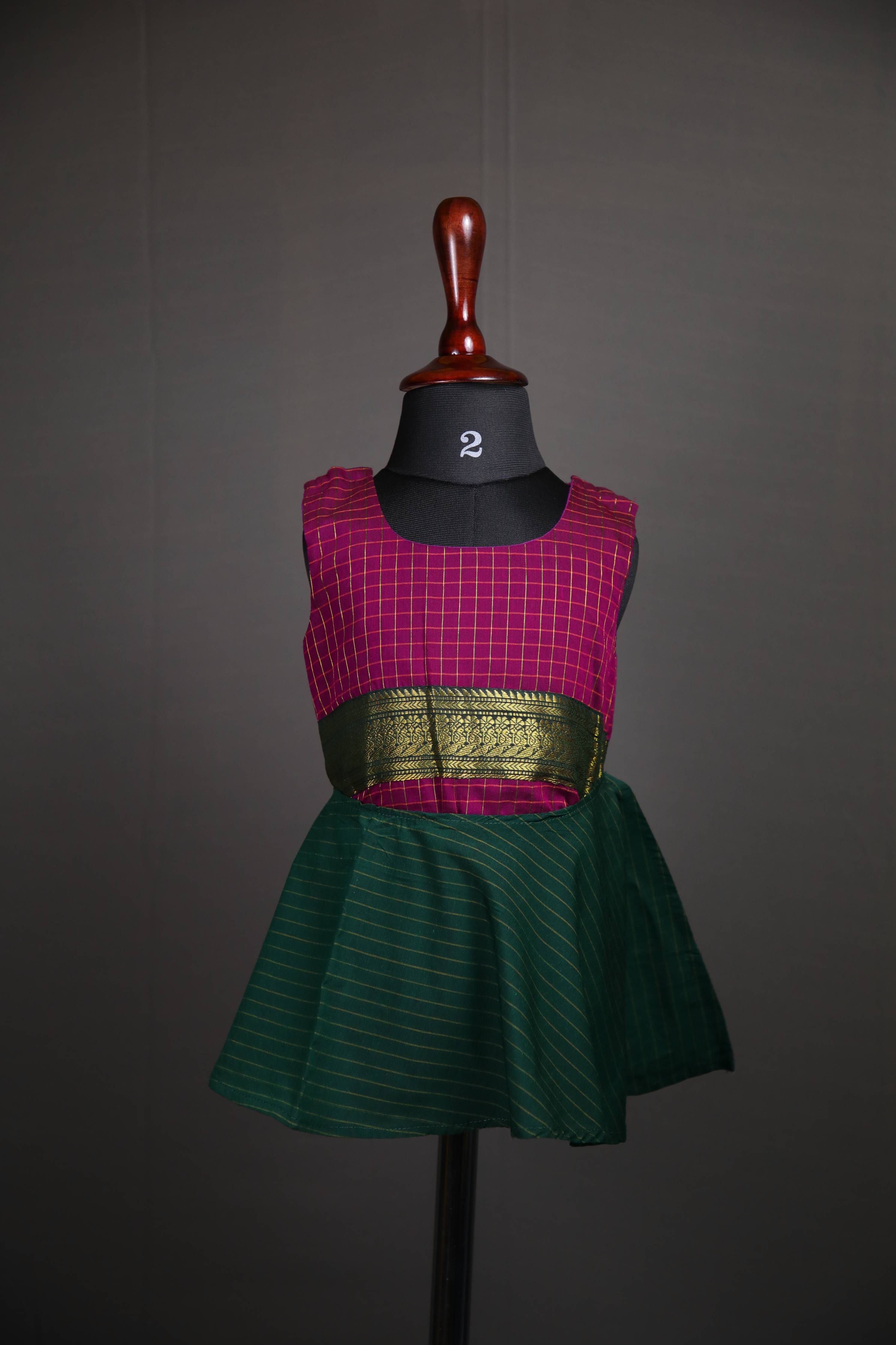 Angel Whisper - Onesie Rompers in Purple checks Kalyani Pattu with green zari border