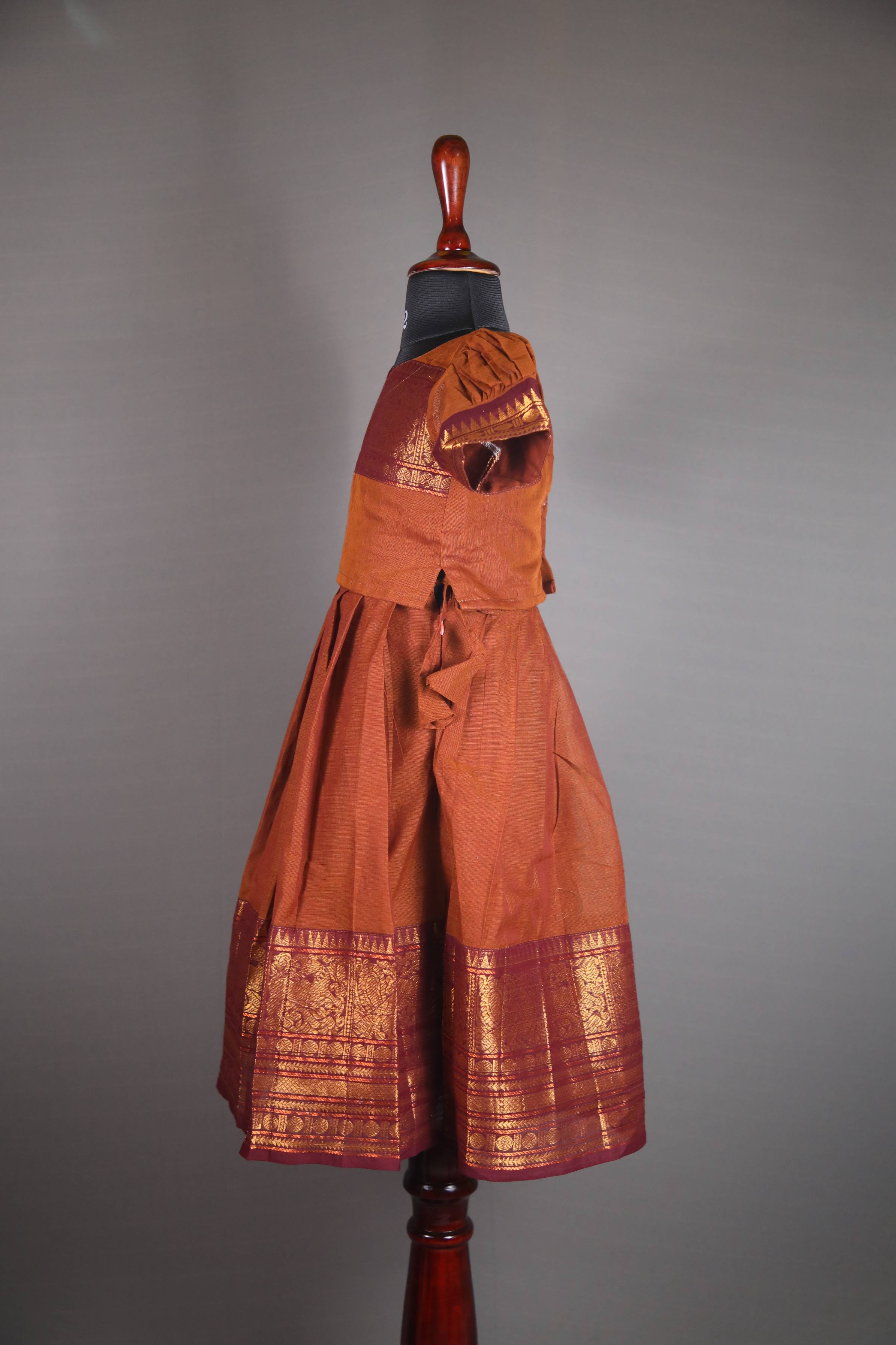 Siya - Pavada sattai in kanchi cotton in Brown color