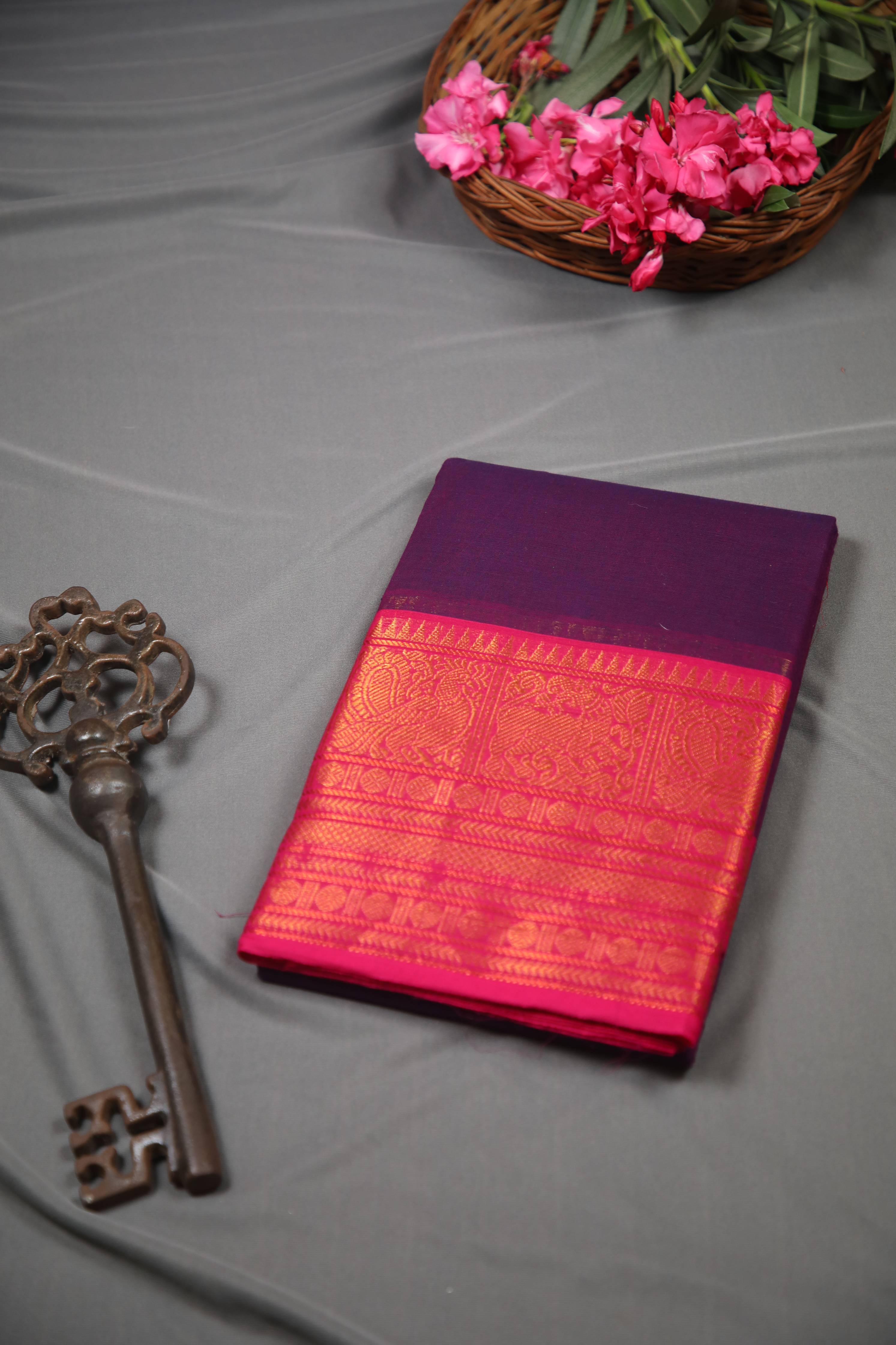 Varnam - 1 minute Ready-to-wear saree in Purple color in Kanchi Cotton