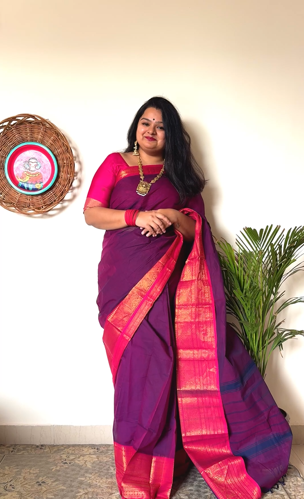Varnam - 1 minute Ready-to-wear saree in Purple color in Kanchi Cotton