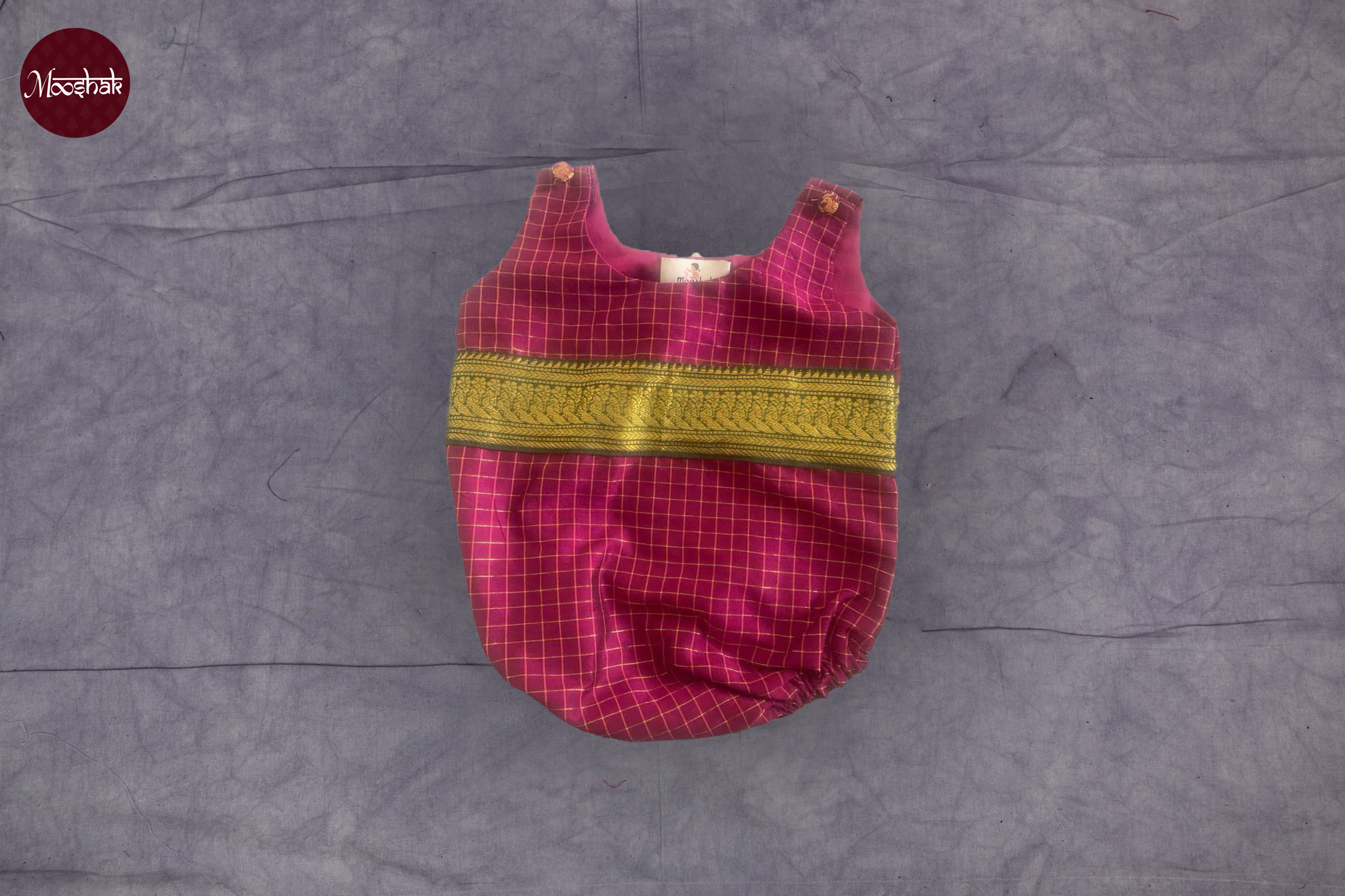 Angel Whisper - Onesie Rompers in Purple checks Kalyani Pattu with green zari border