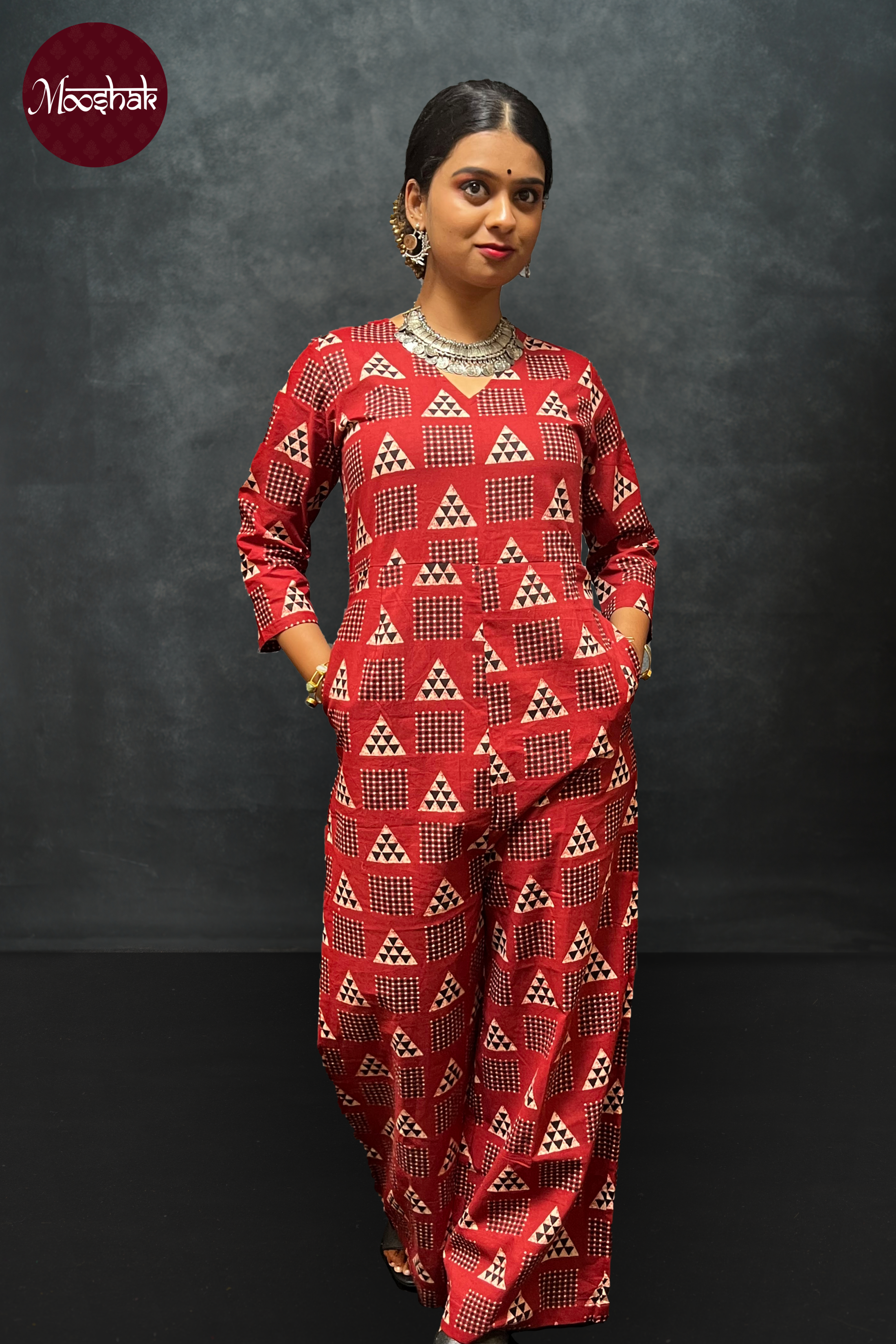 Anokhi - Jumpsuit in Red Ajrakh