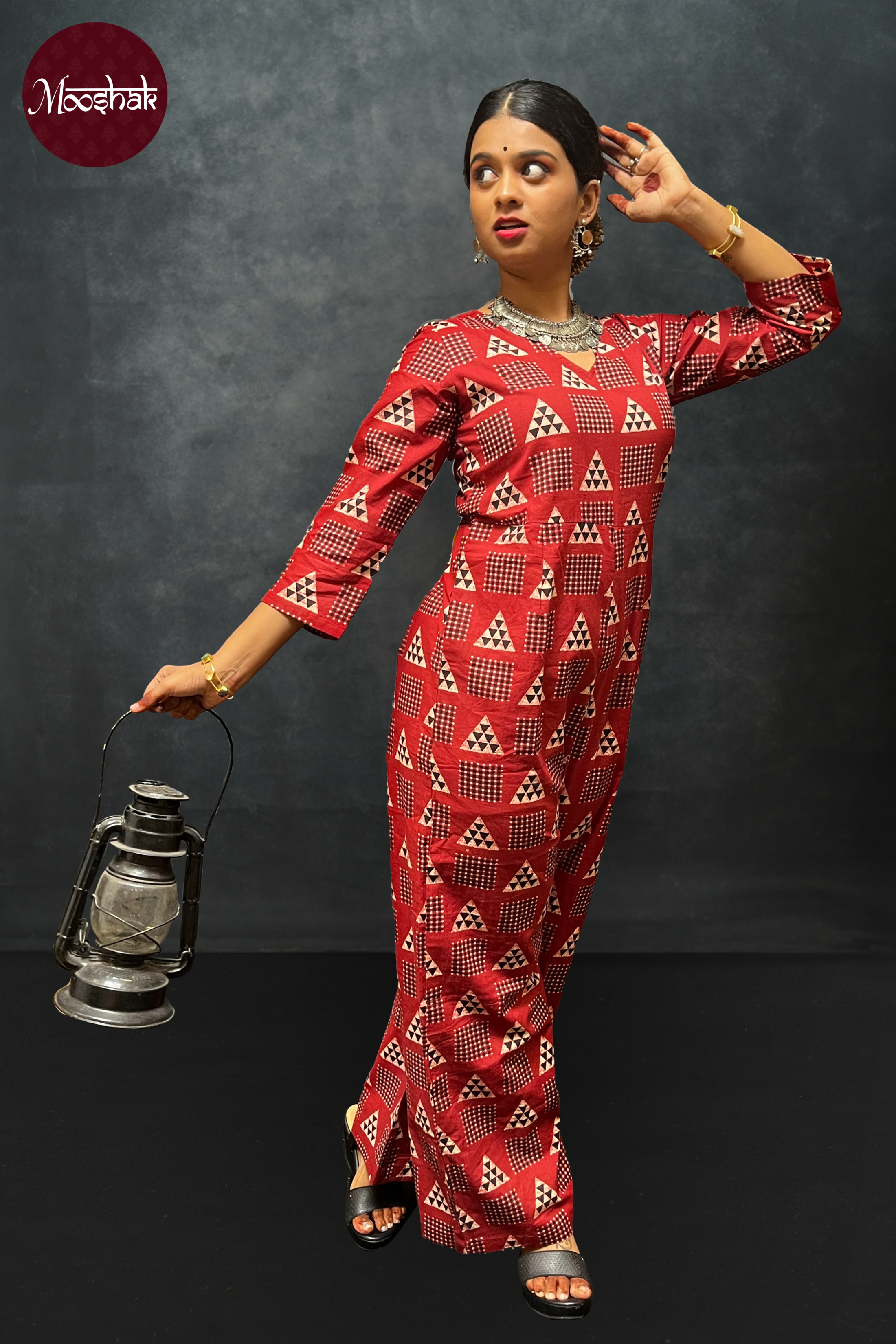Anokhi - Jumpsuit in Red Ajrakh