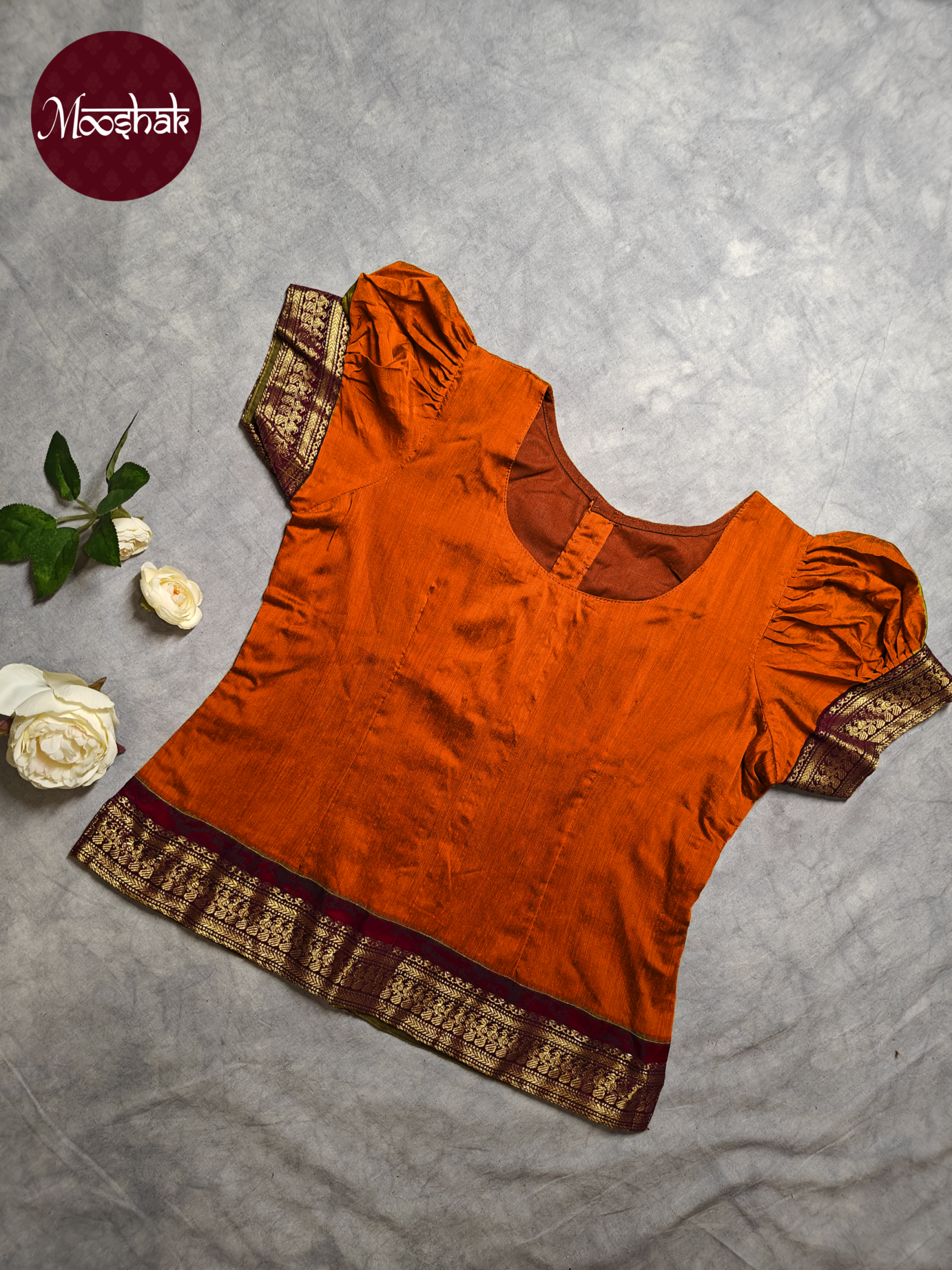 Avani - Skirt and Top in Orange with red zari