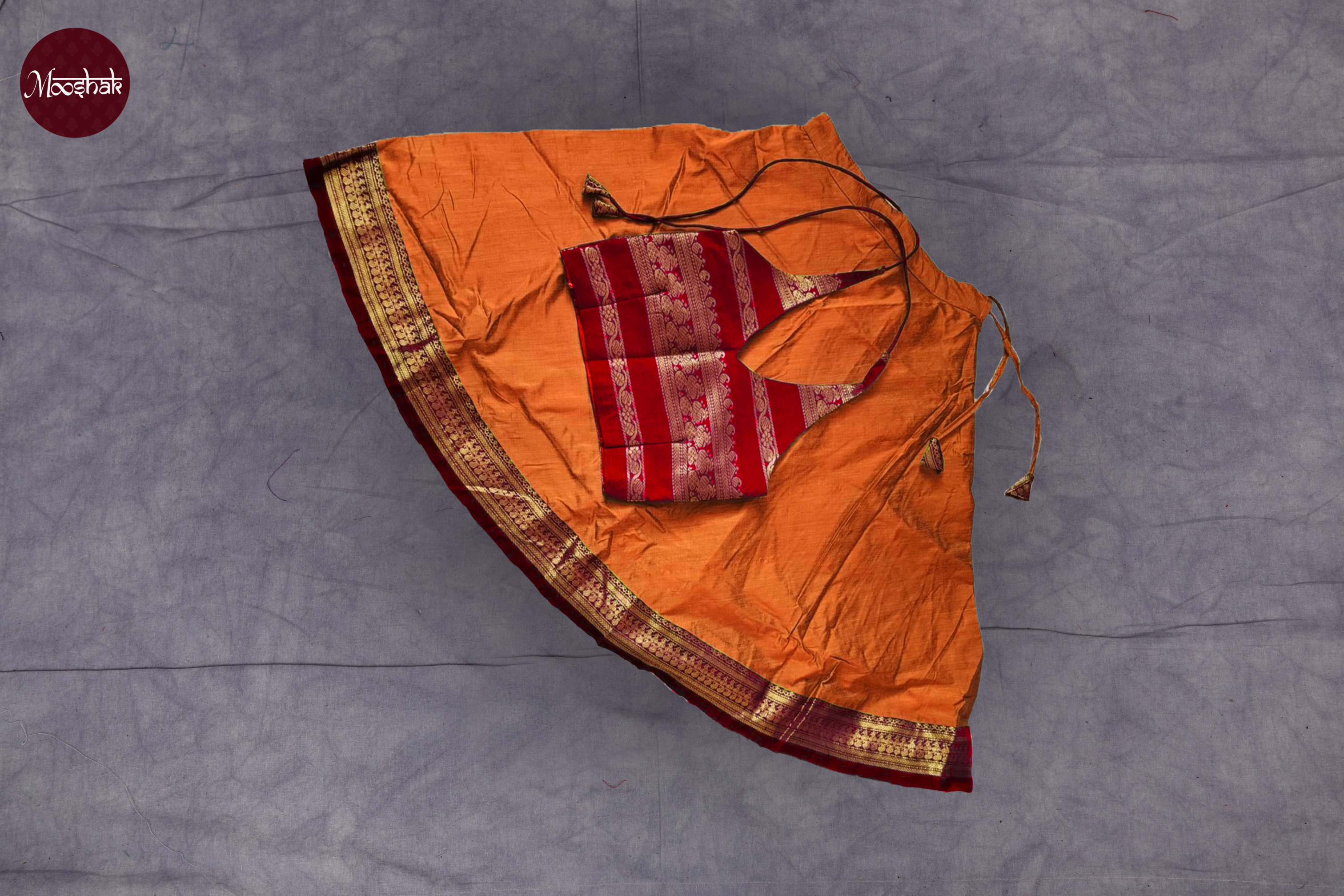 Avani - Skirt and Top in Orange with red zari