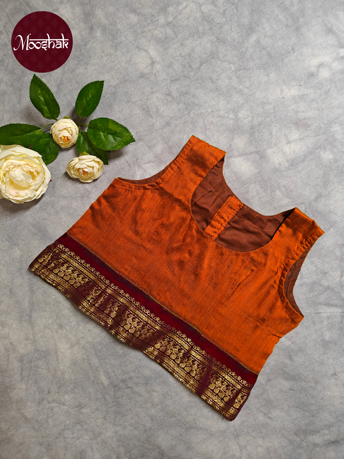 Avani - Skirt and Top in Orange with red zari