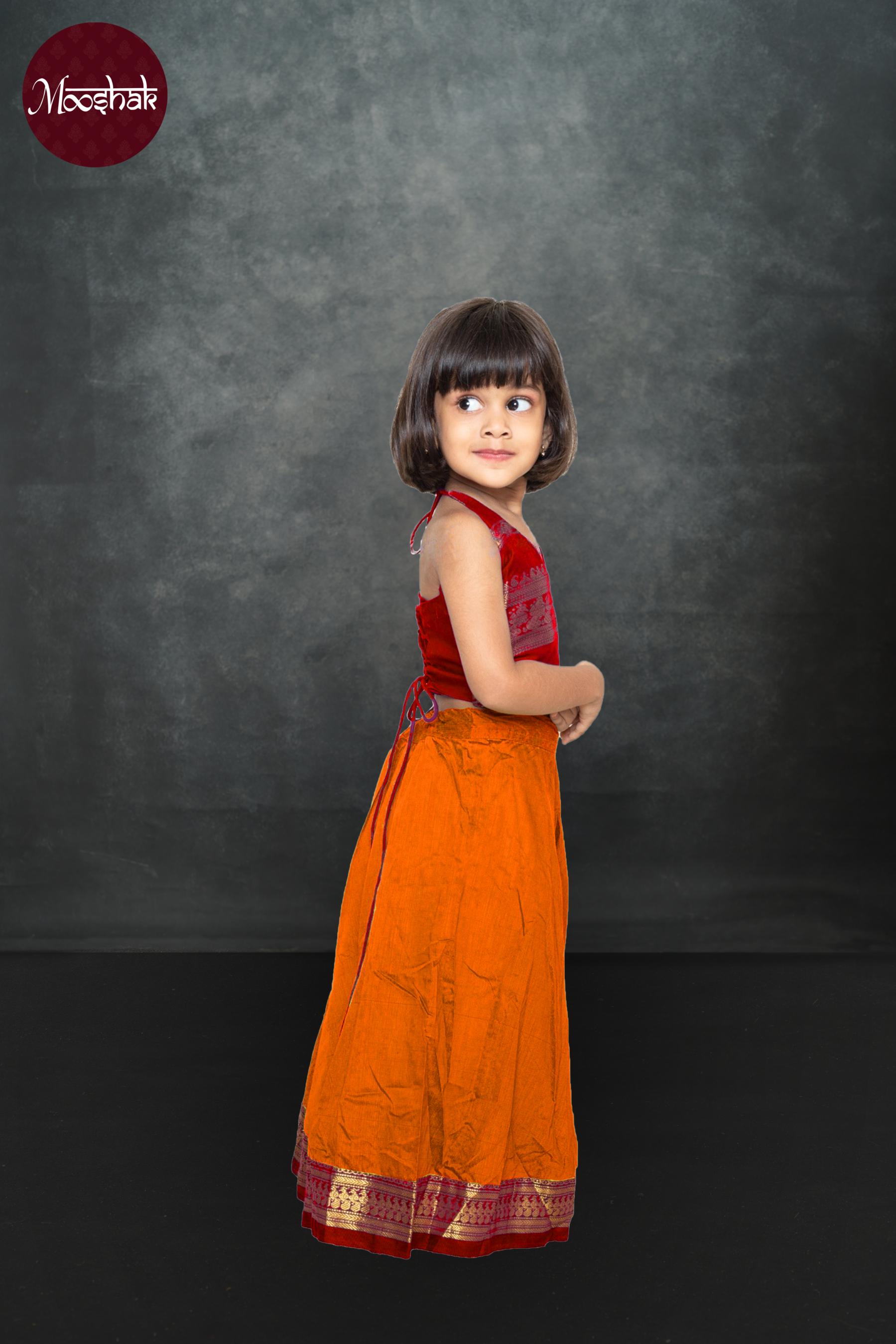 Avani - Skirt and Top in Orange with red zari