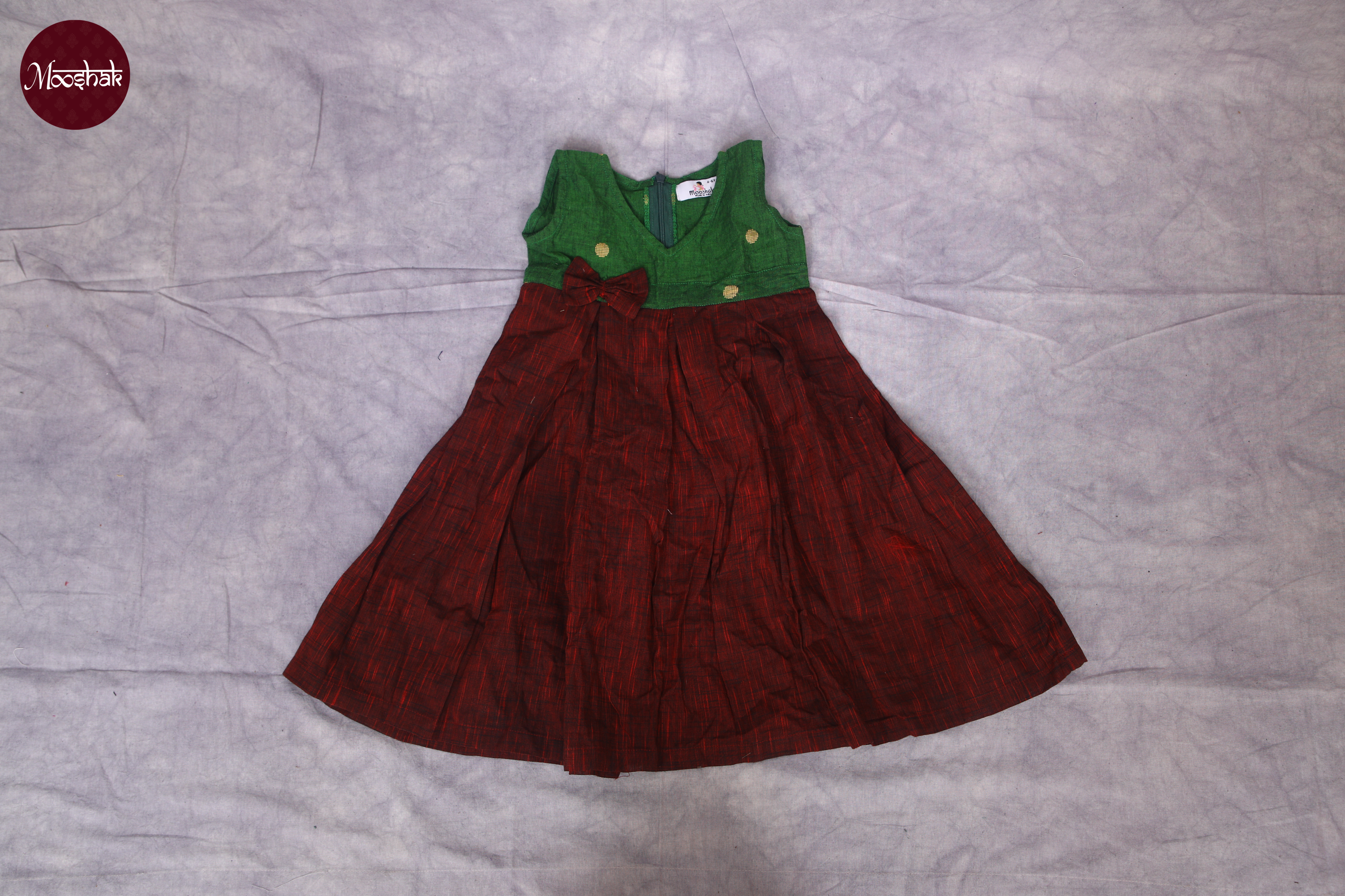 Bommai - Frock in Green and Maroon