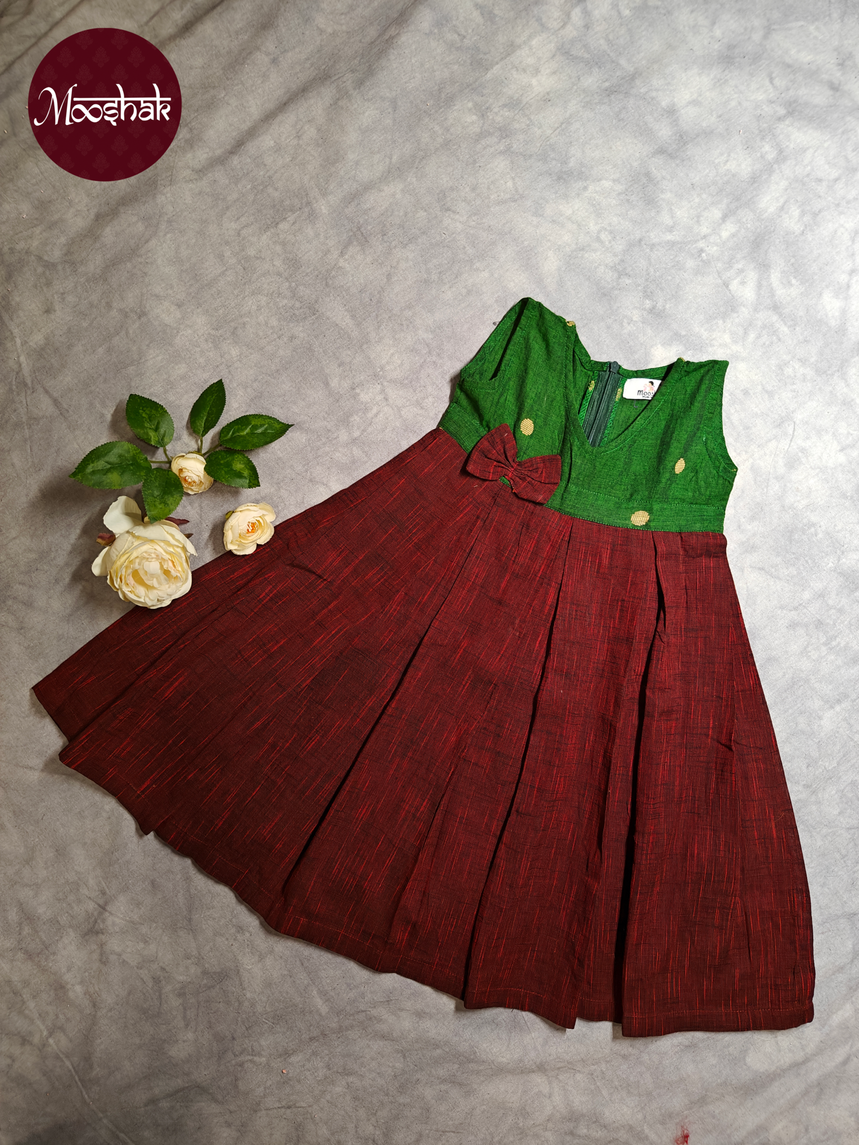 Bommai - Frock in Green and Maroon
