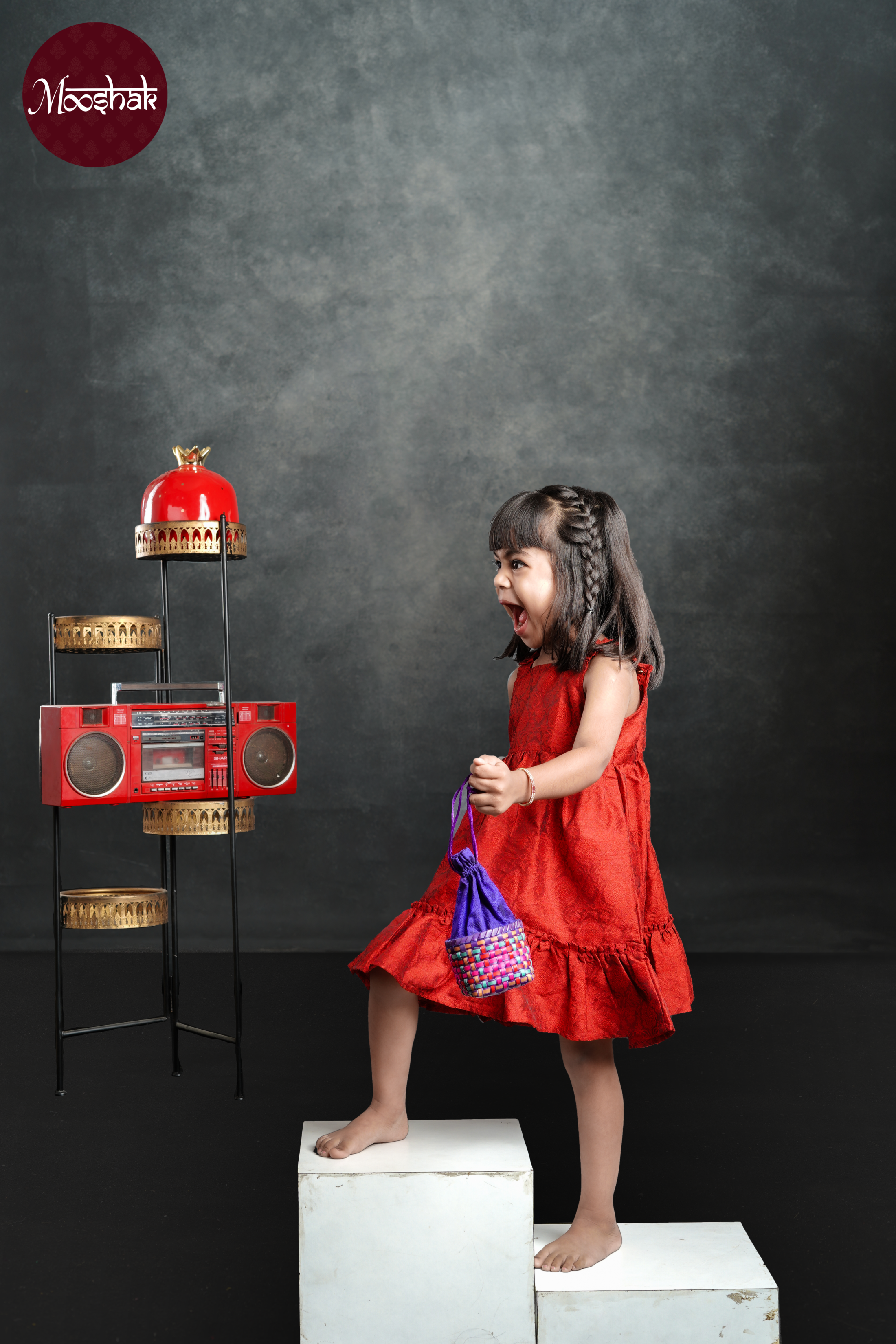 Boond - Frock in Red brocade with self motif