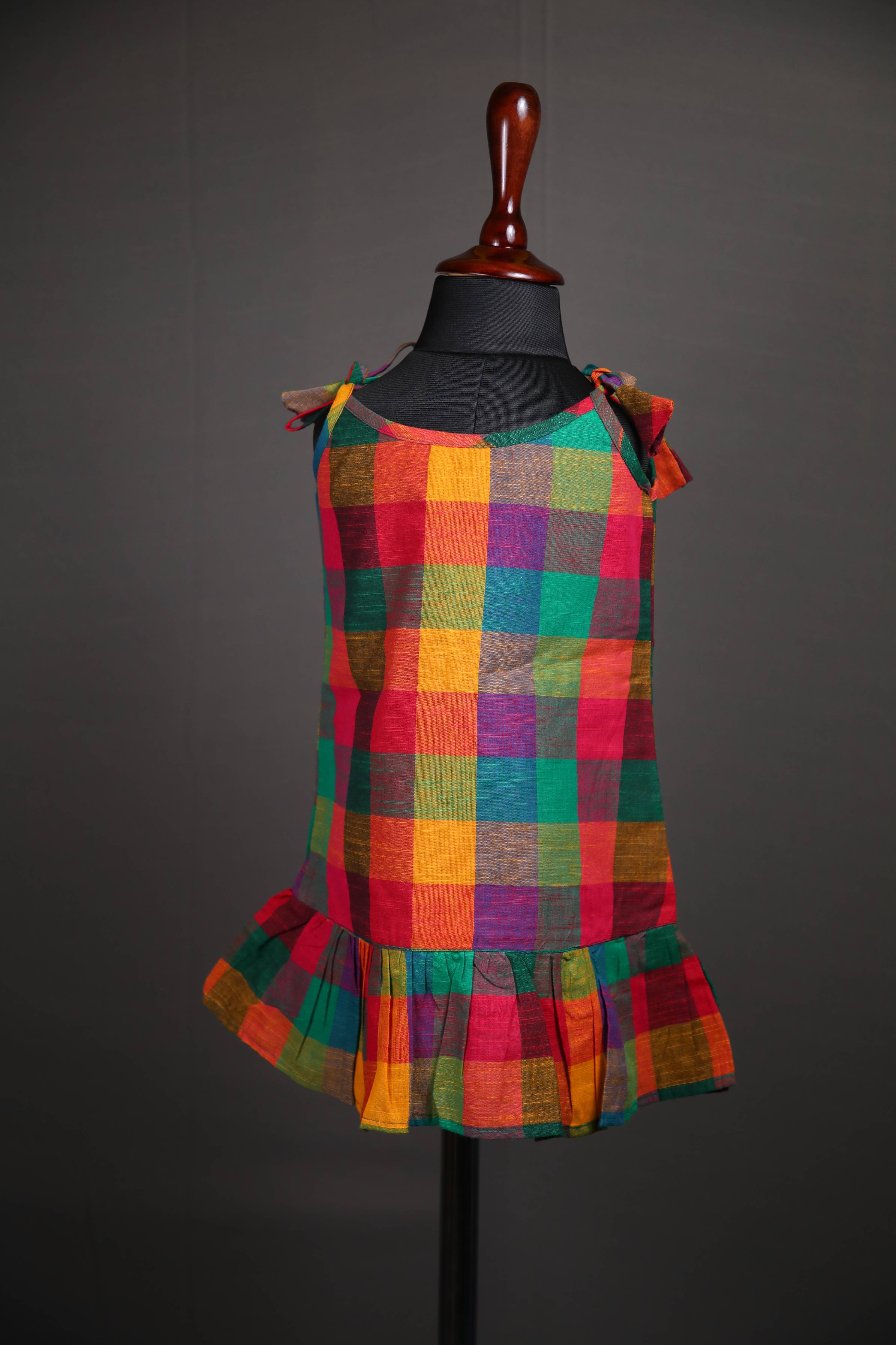 Swara - Tie up Dress in Cotton in Multicolor Checks