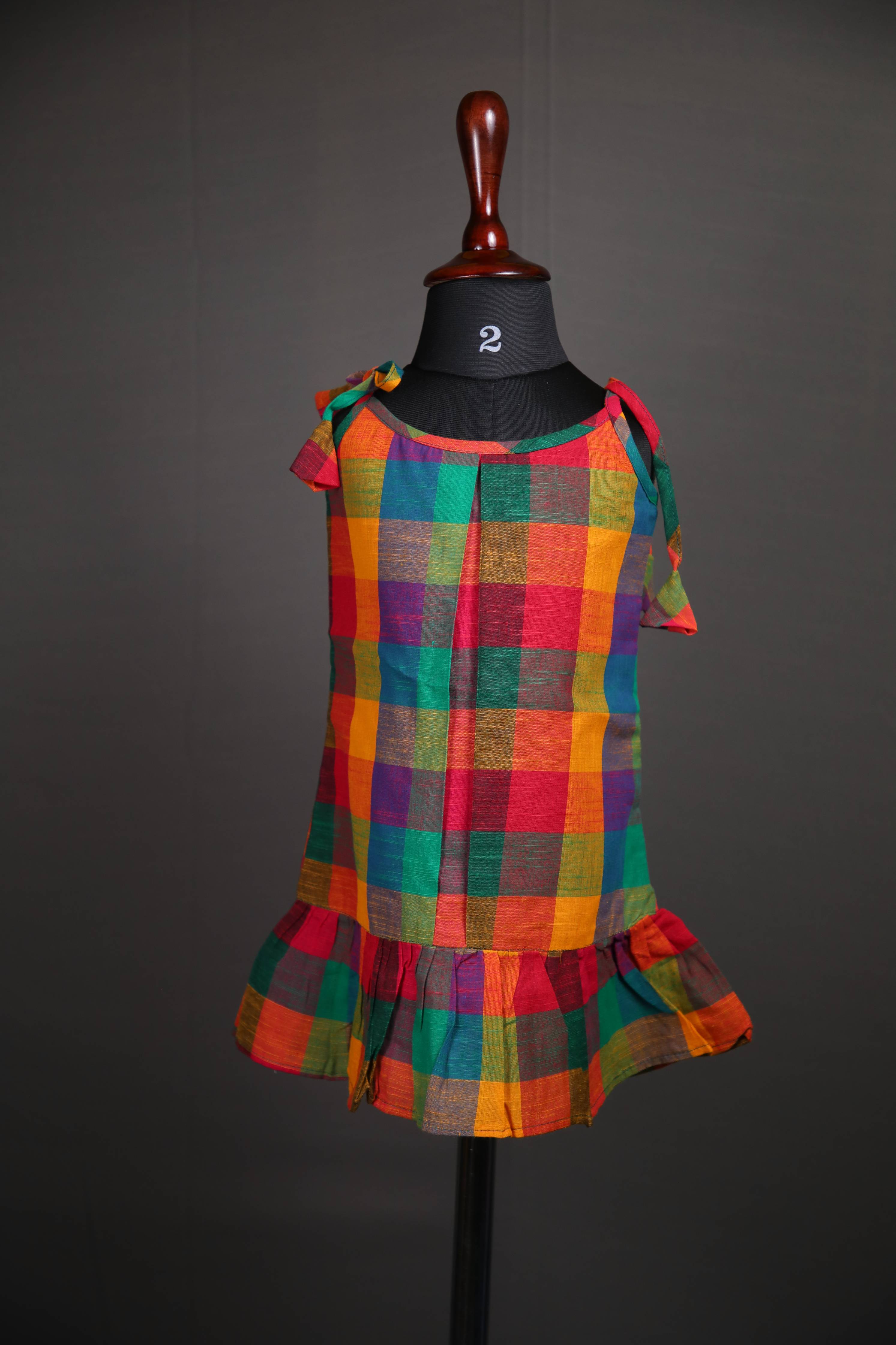 Swara - Tie up Dress in Cotton in Multicolor Checks