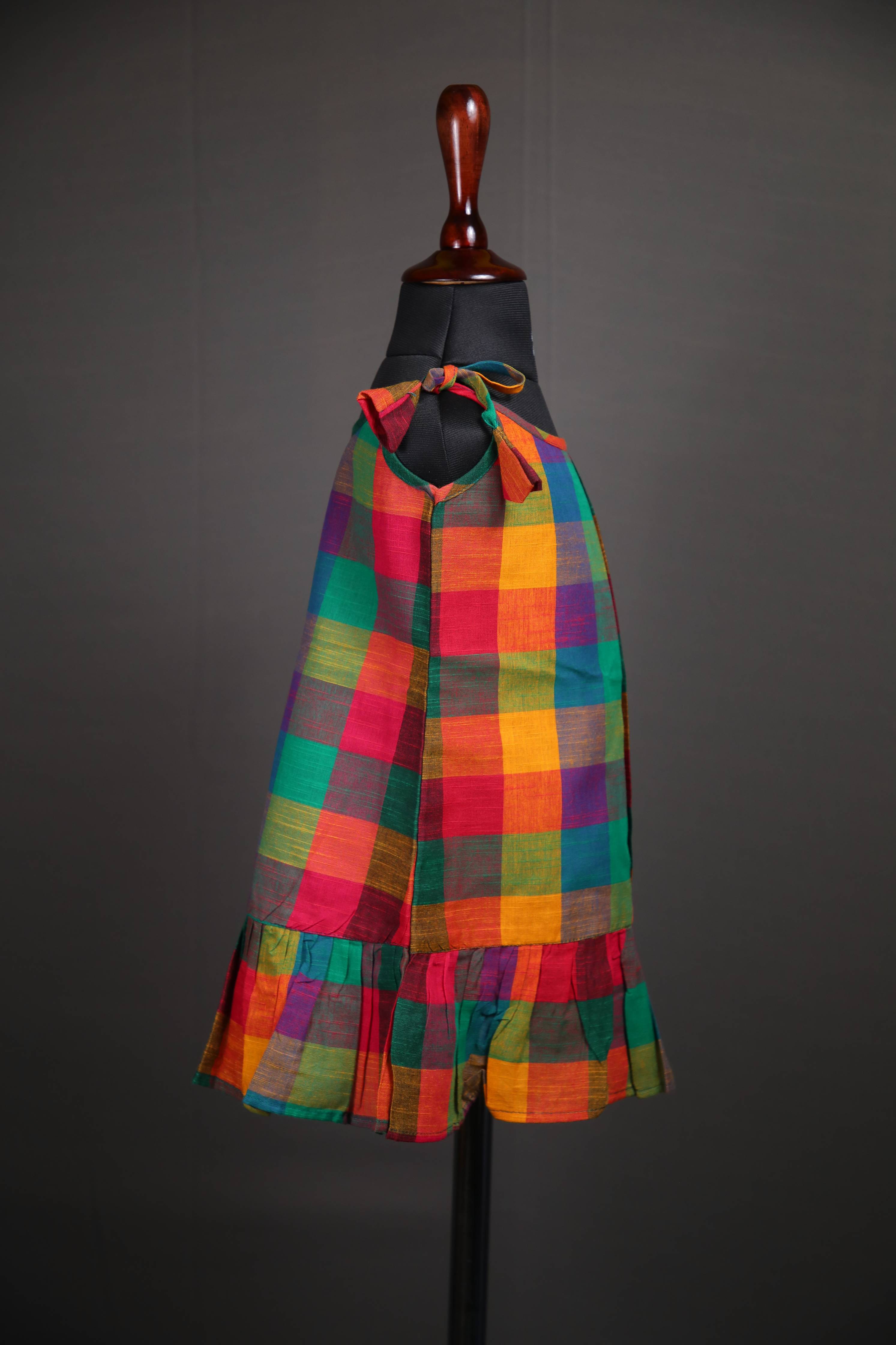 Swara - Tie up Dress in Cotton in Multicolor Checks