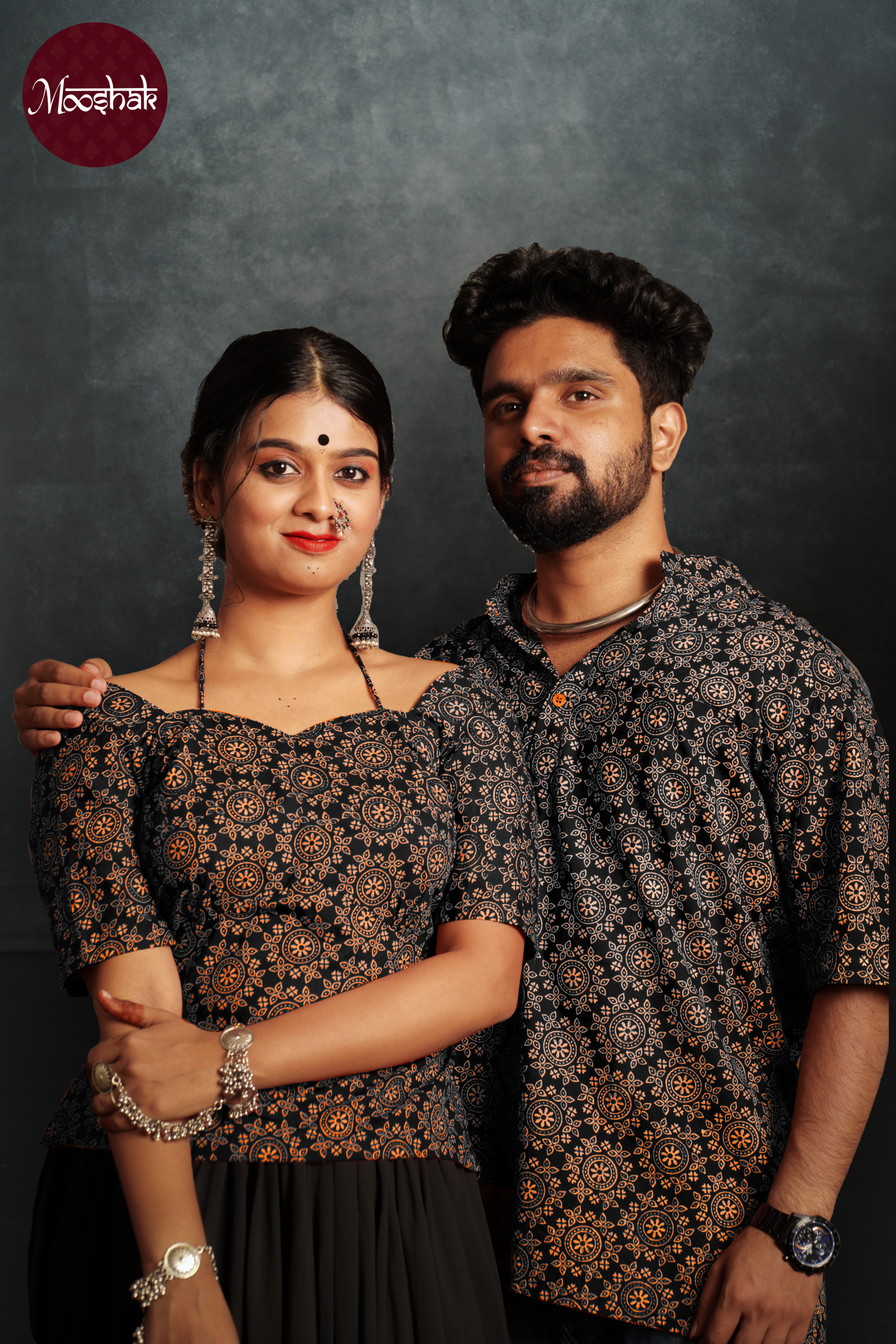 Dhaani-Backless blouse - Blouses in Black Ajrakh with circle print