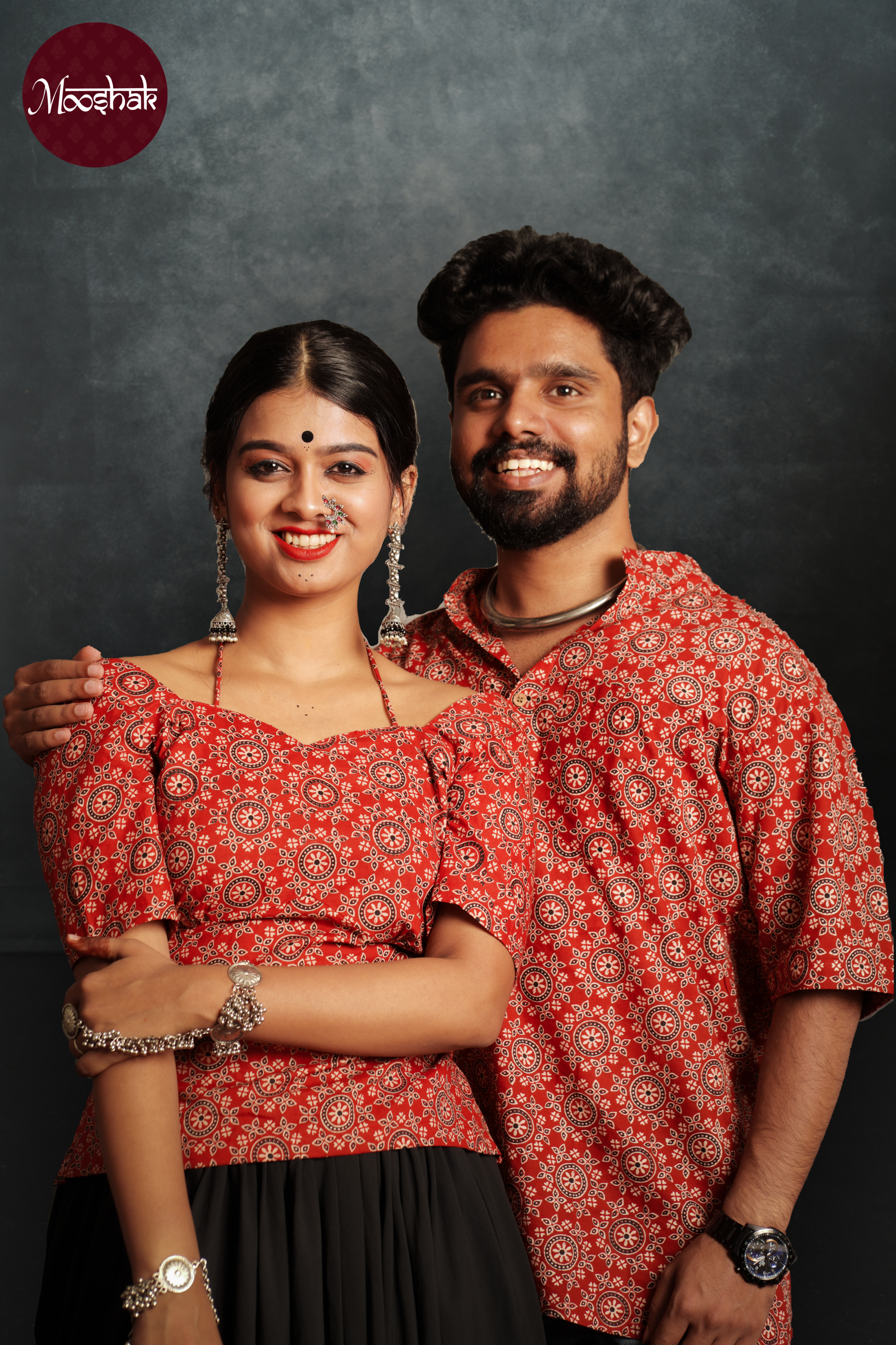 Dhaani-Backless blouse - Blouses in Red Ajrakh with circle print
