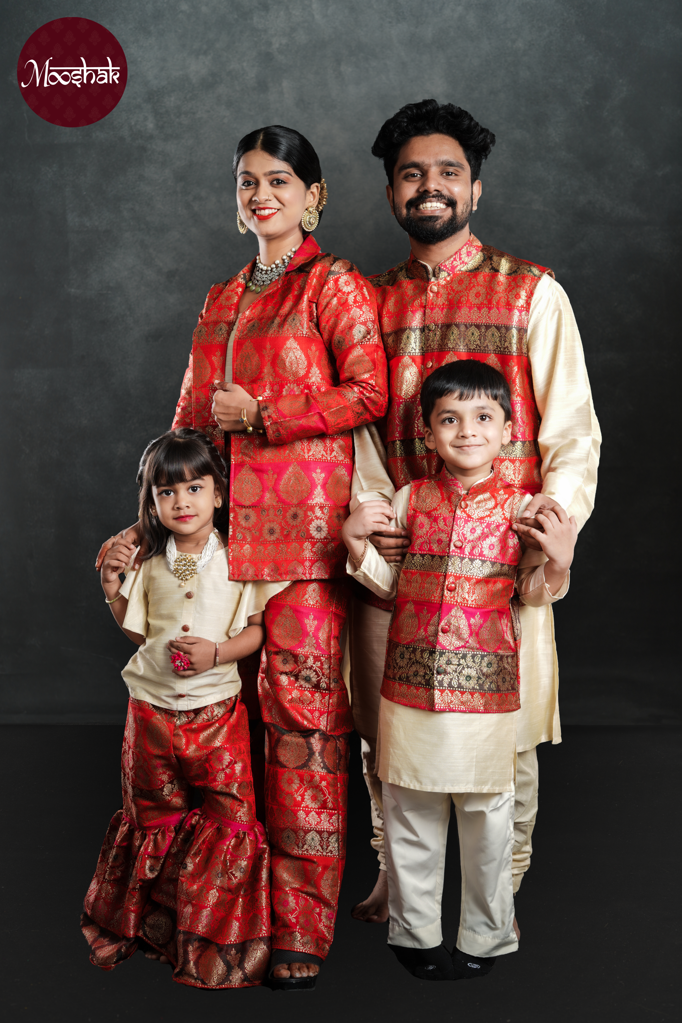 Maya - Blazer Set in Multicolor red brocade with offwhite