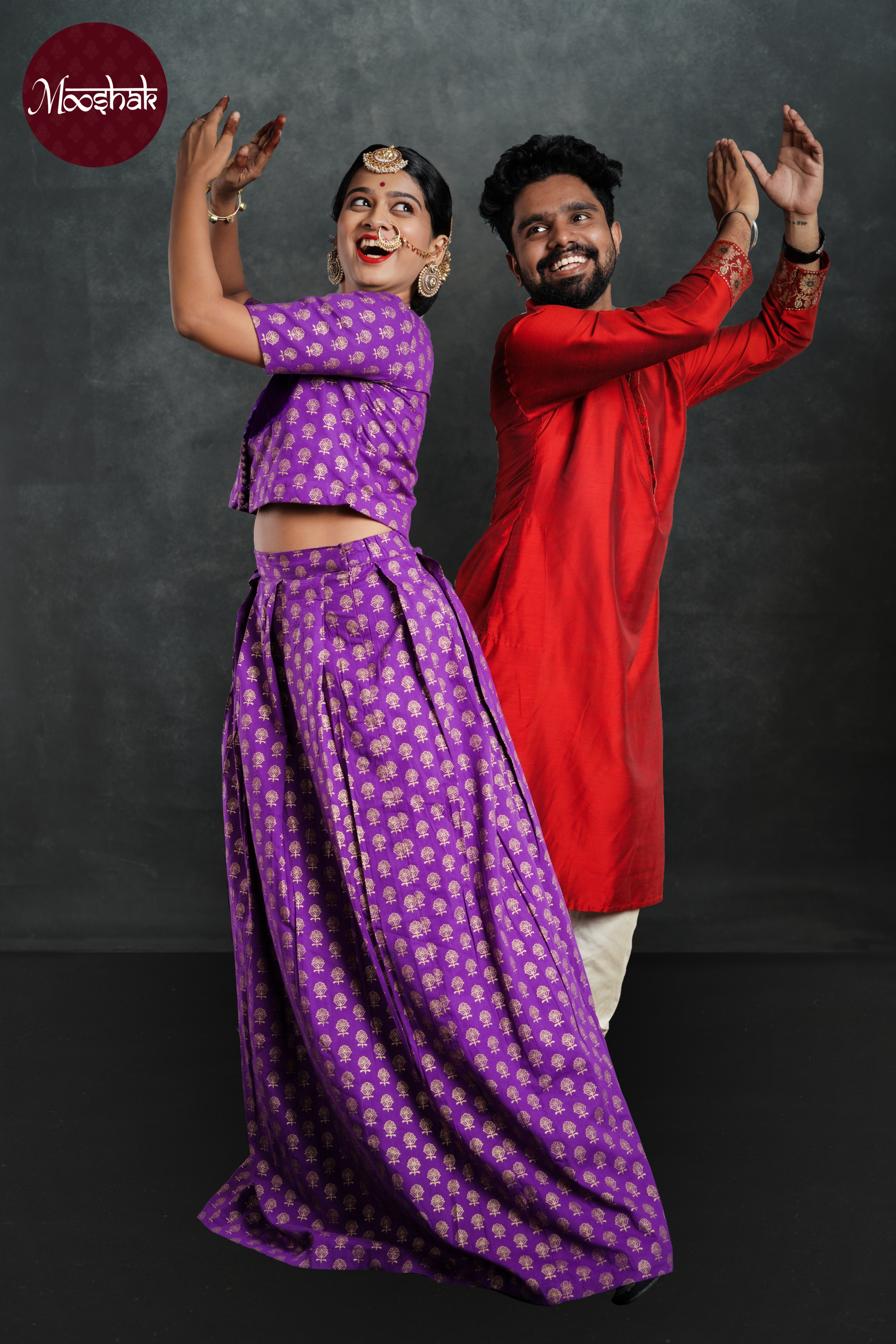 Jashn - Skirt and Top in Purple with gold foil print