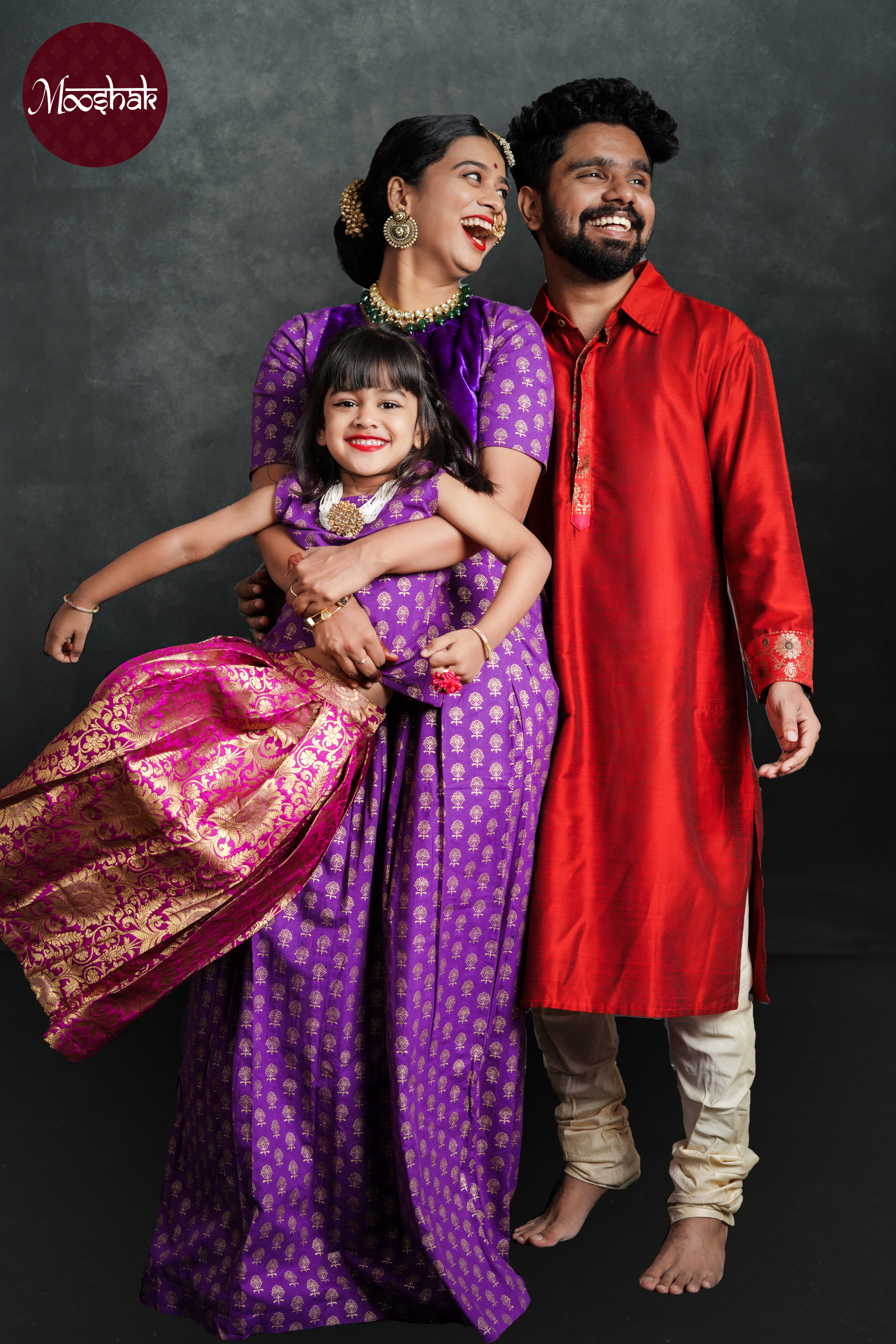 Jashn - Skirt and Top in Purple with gold foil print