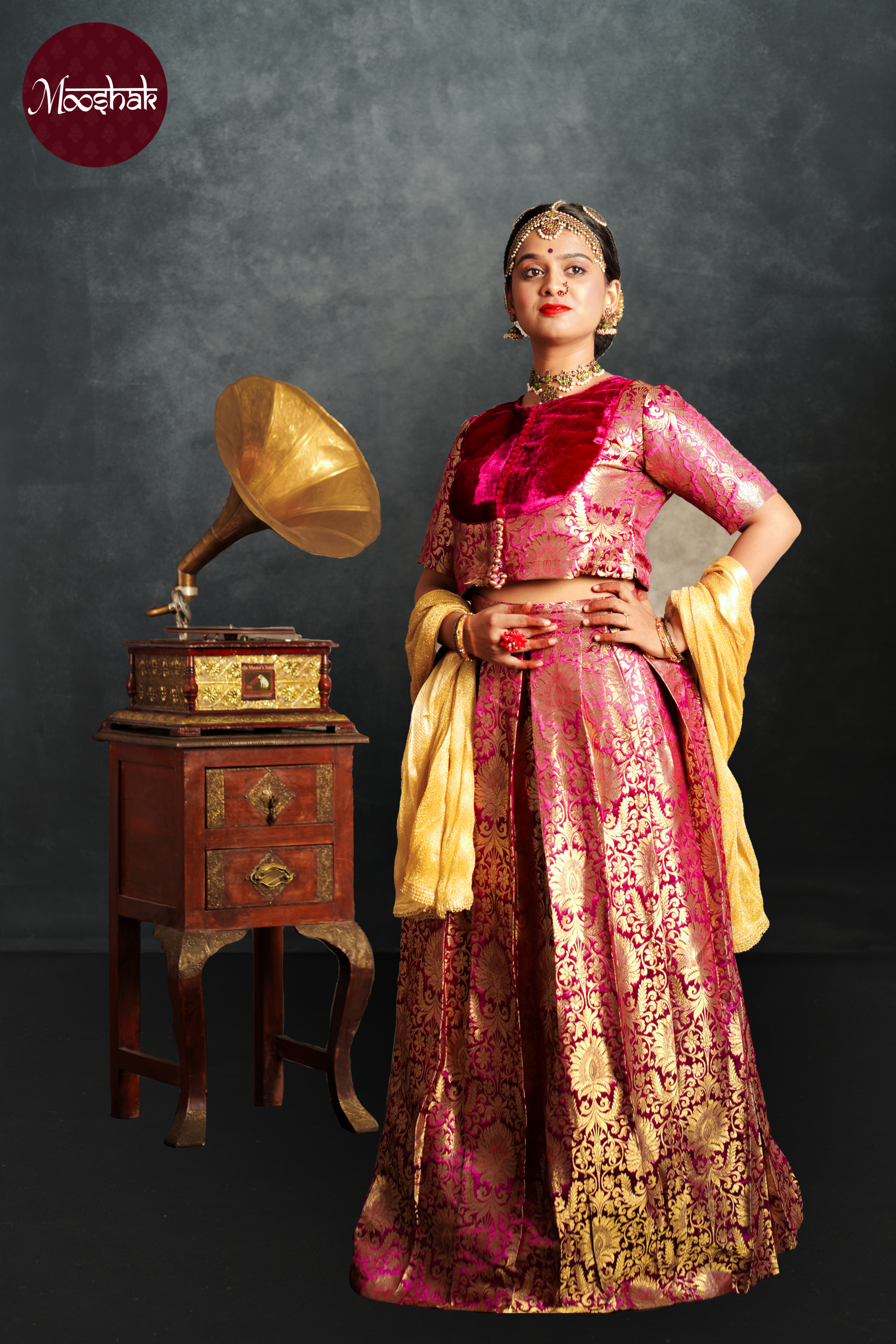 Jashn - Skirt and Top in Purple with gold zari work