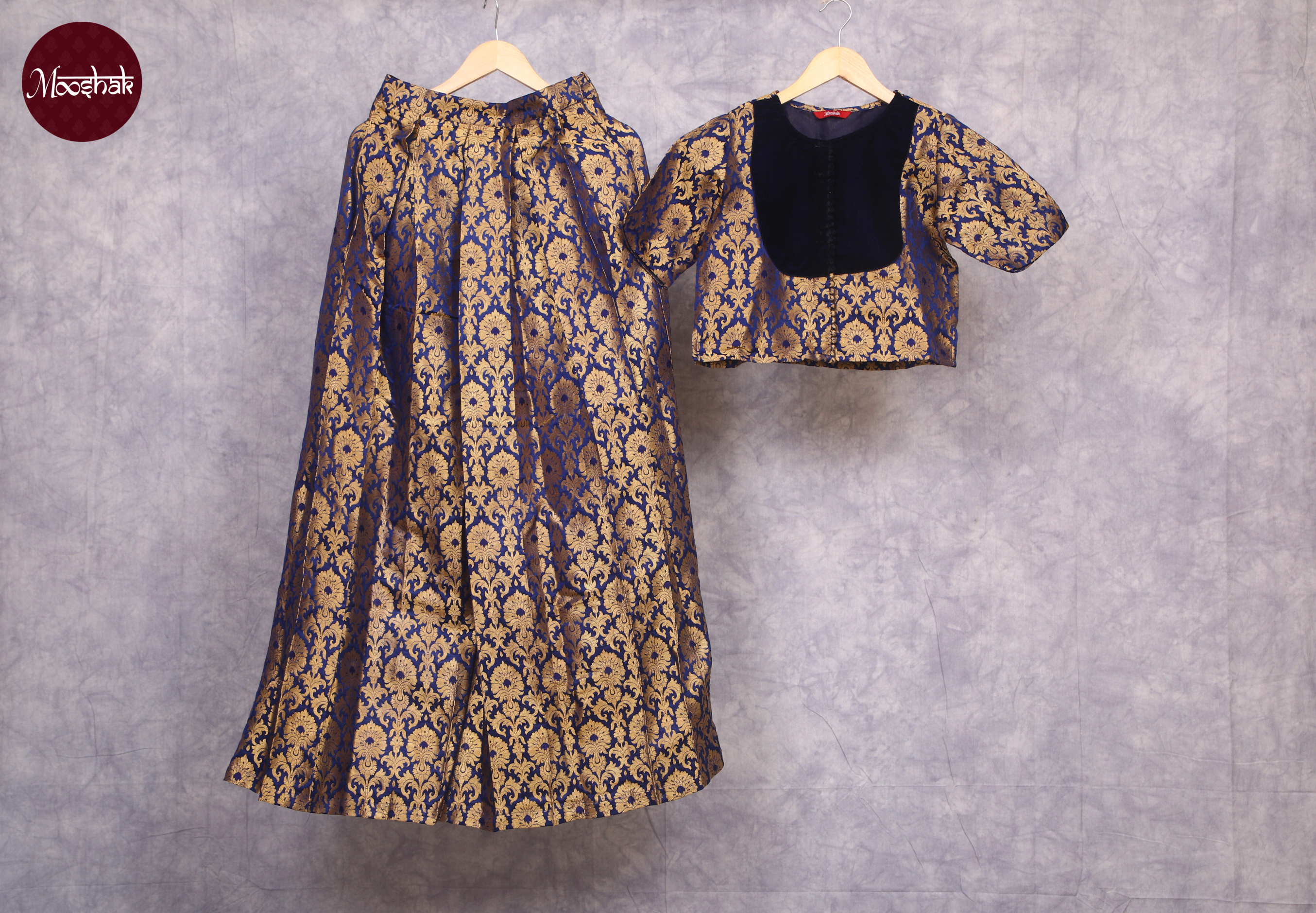 Jashn - Skirt and Top in Royal blue with gold zari work