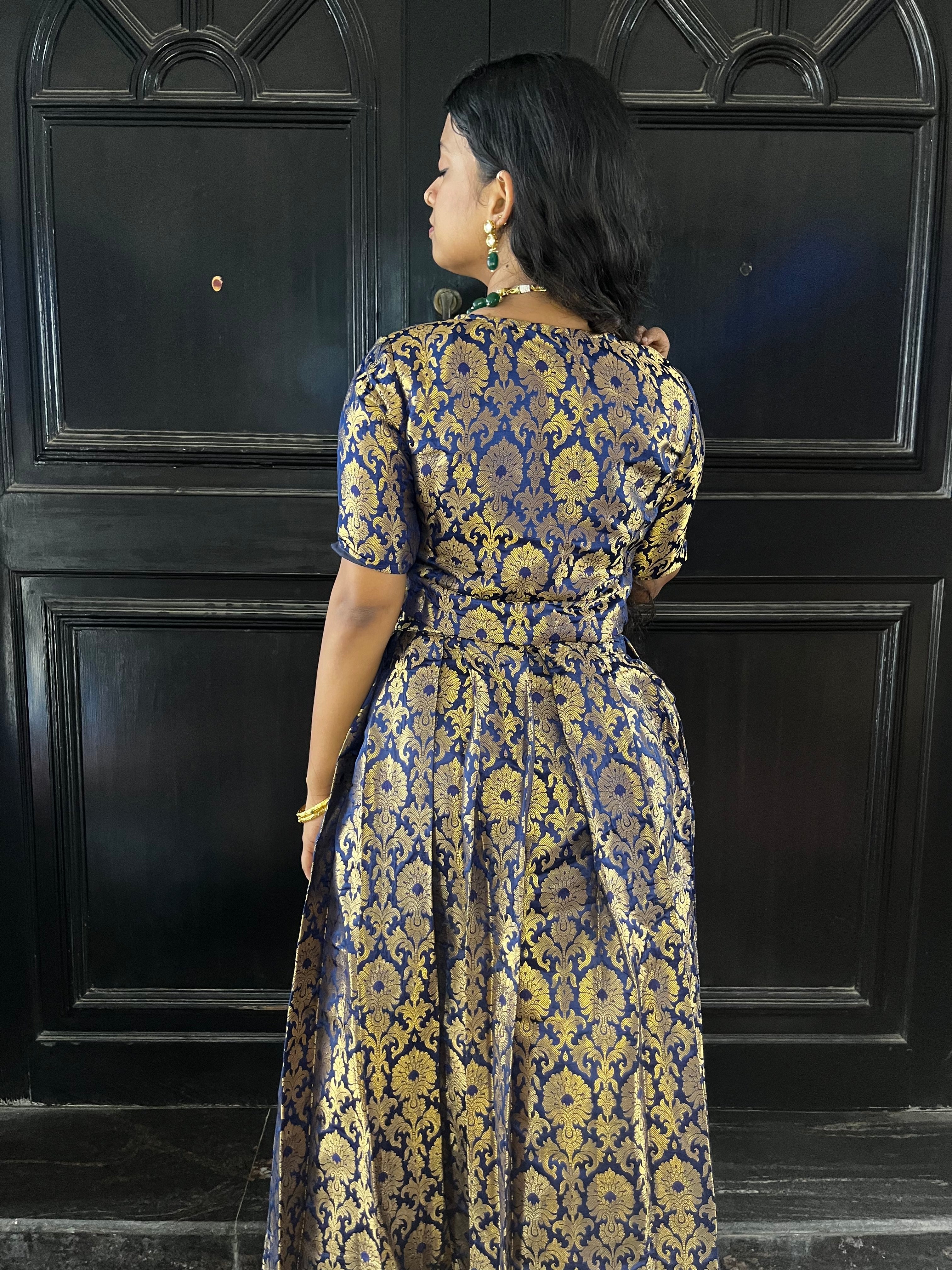 Jashn - Skirt and Top in Royal blue with gold zari work