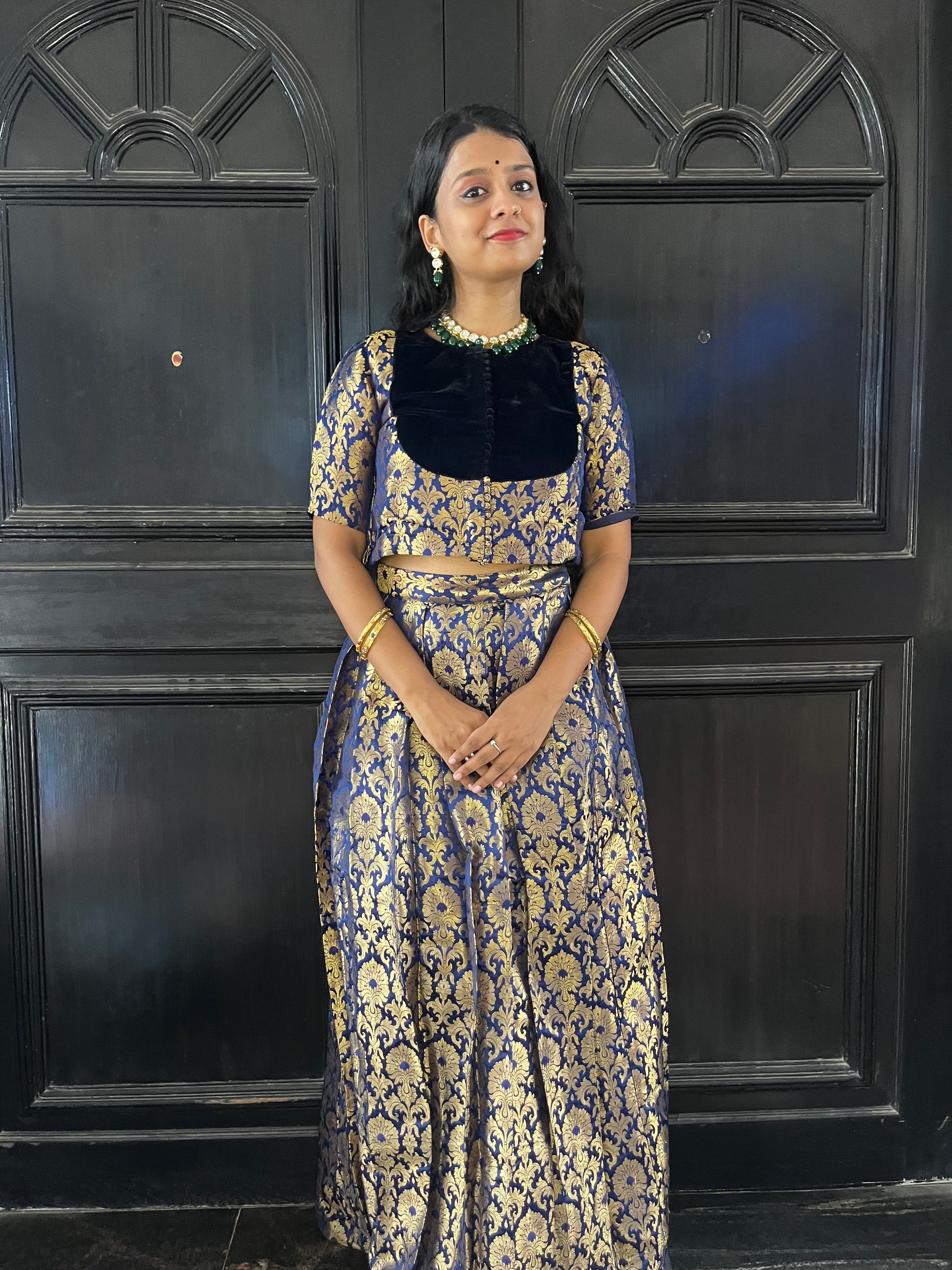 Jashn - Skirt and Top in Royal blue with gold zari work