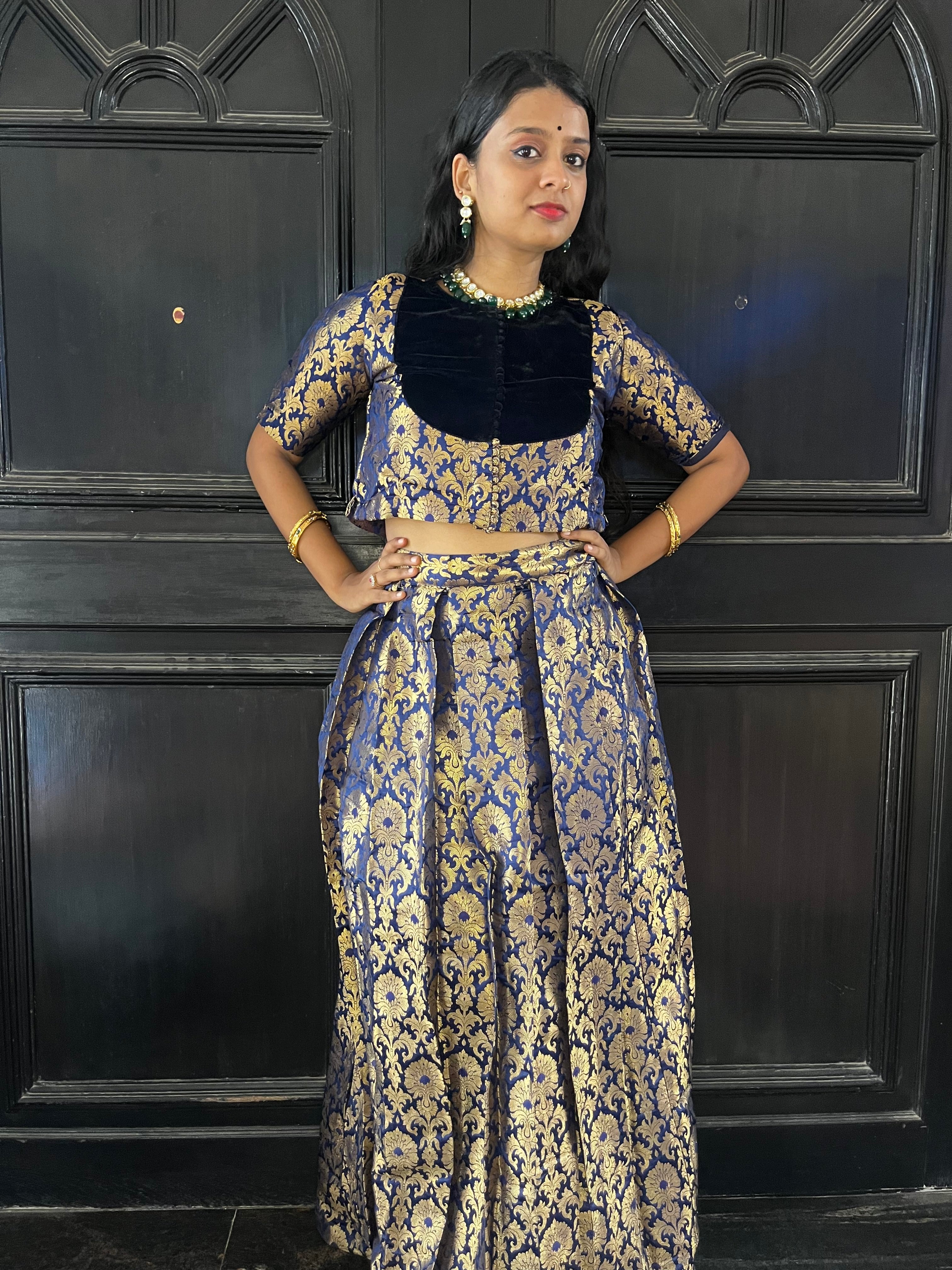 Jashn - Skirt and Top in Royal blue with gold zari work