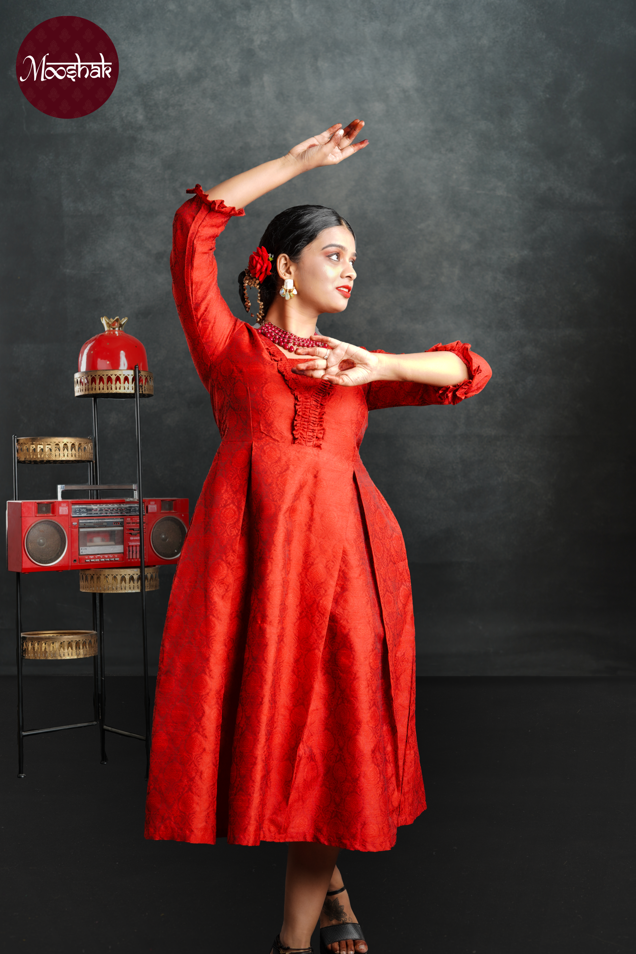 Kinkini - Dresses in Red brocade with self motif