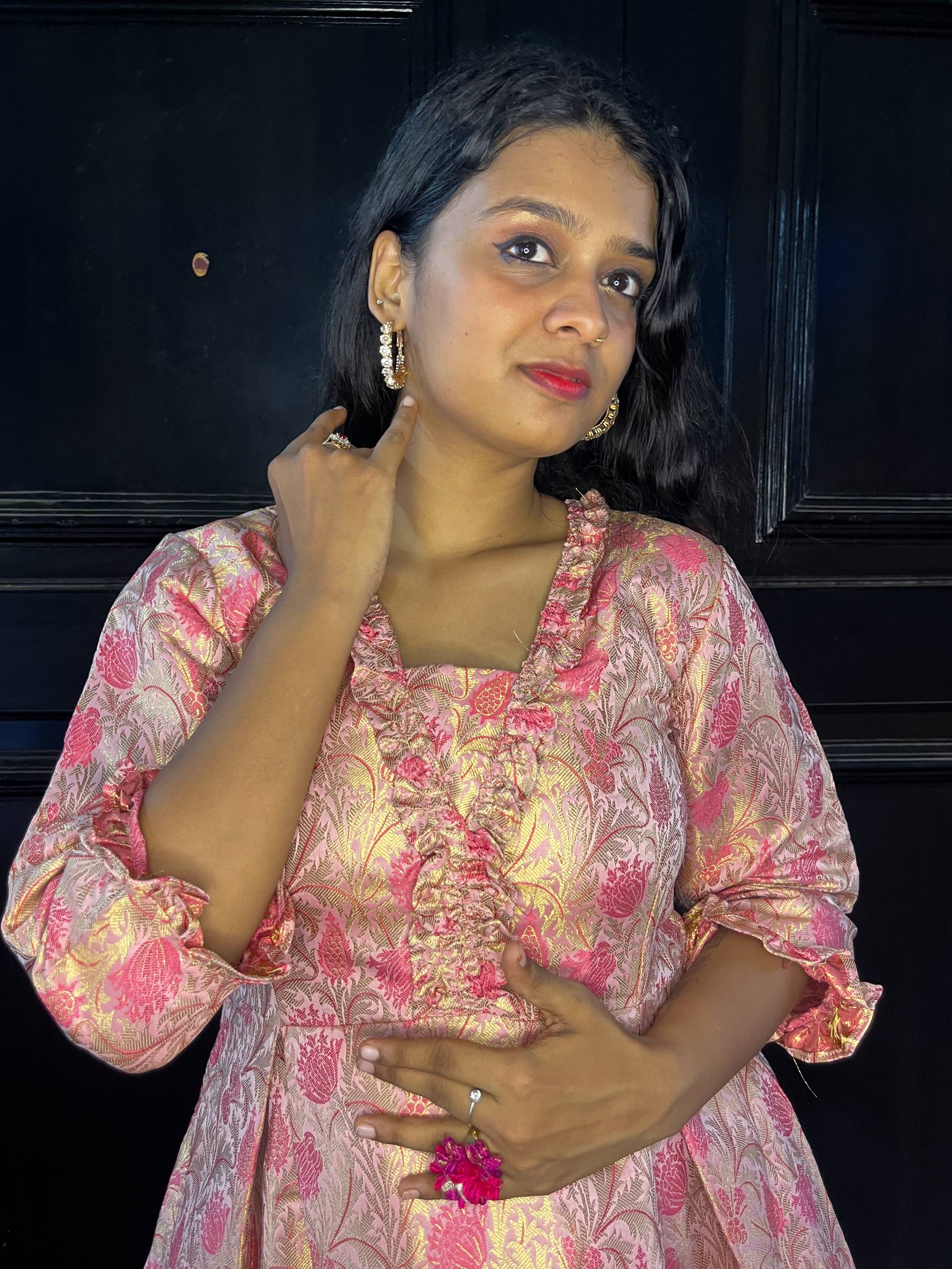 Kinkini - Dresses in Pastel Pink with gold zari work