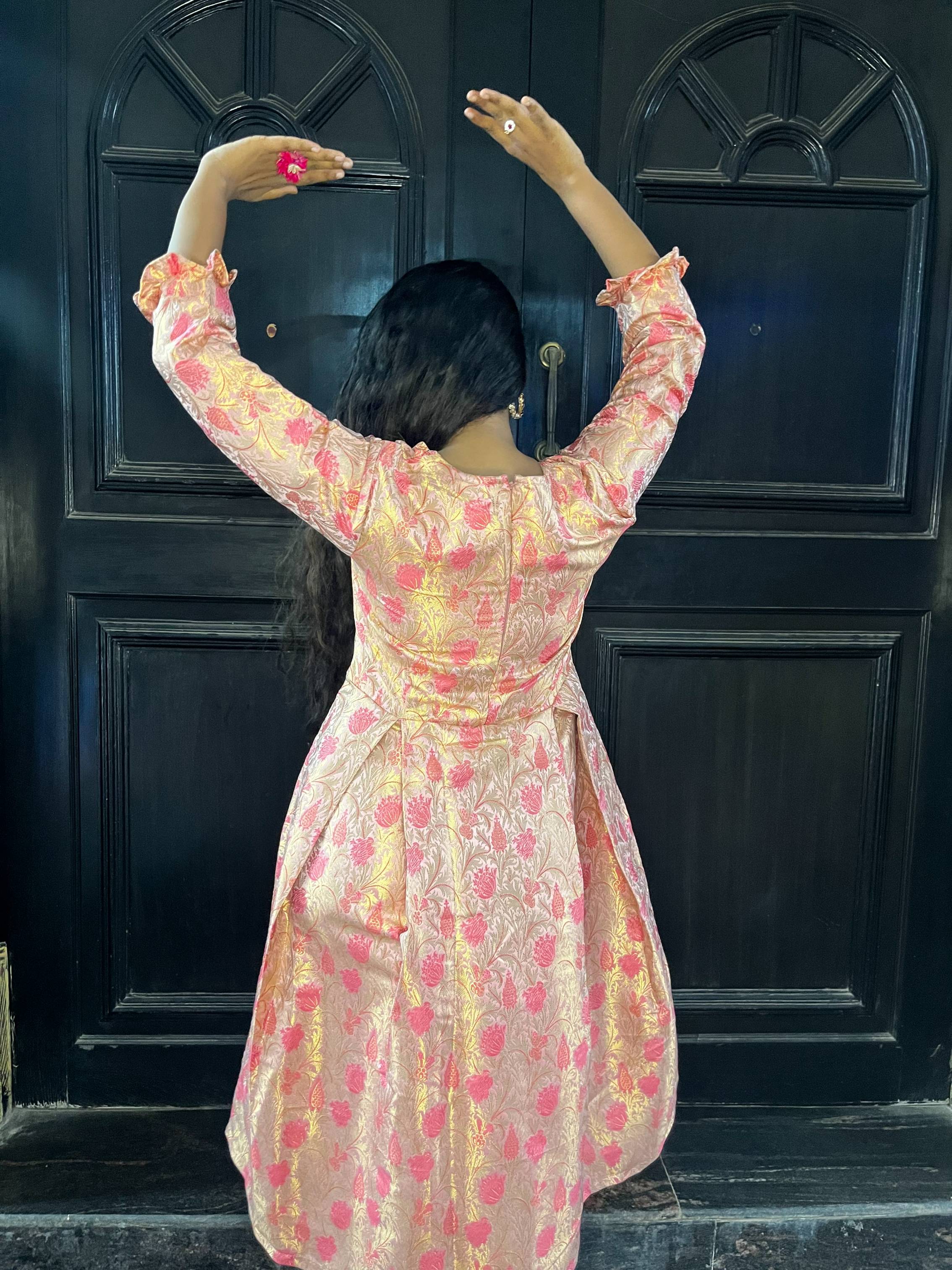 Kinkini - Dresses in Pastel Pink with gold zari work