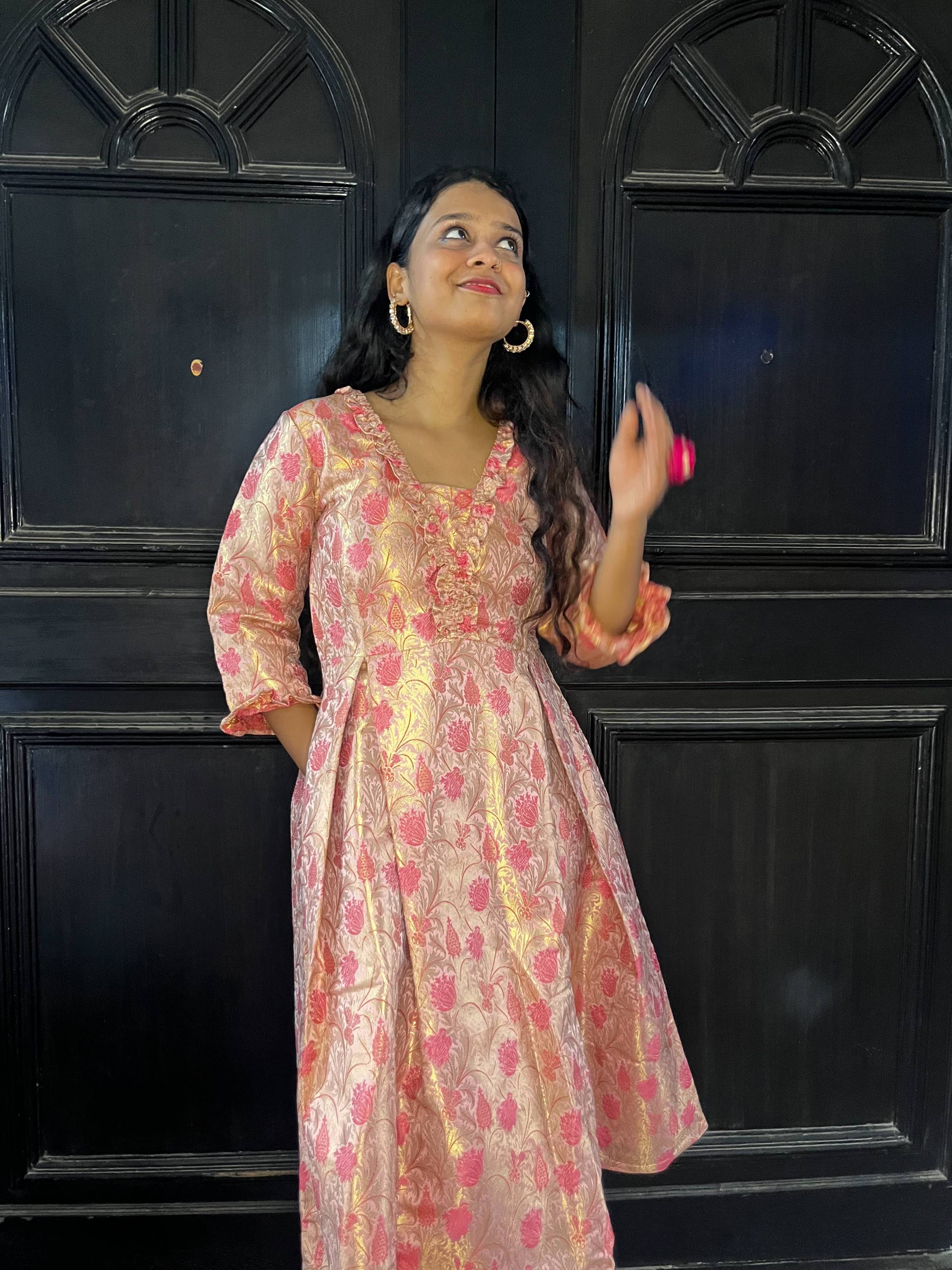 Kinkini - Dresses in Pastel Pink with gold zari work